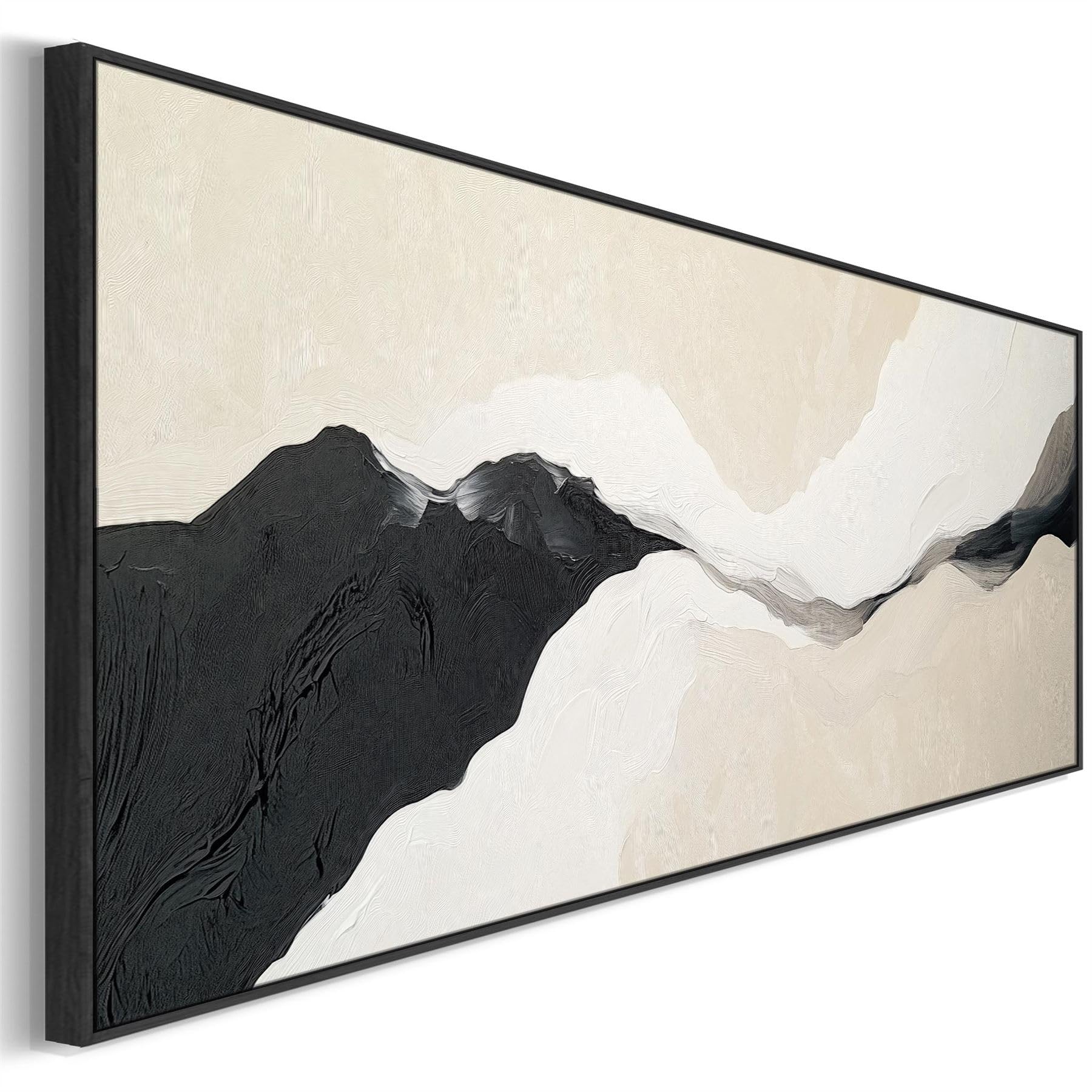 Wallfillers Neutral Beige Wide Narrow Horizontal Wall Art Print Black Panoramic (143 X 52Cm)