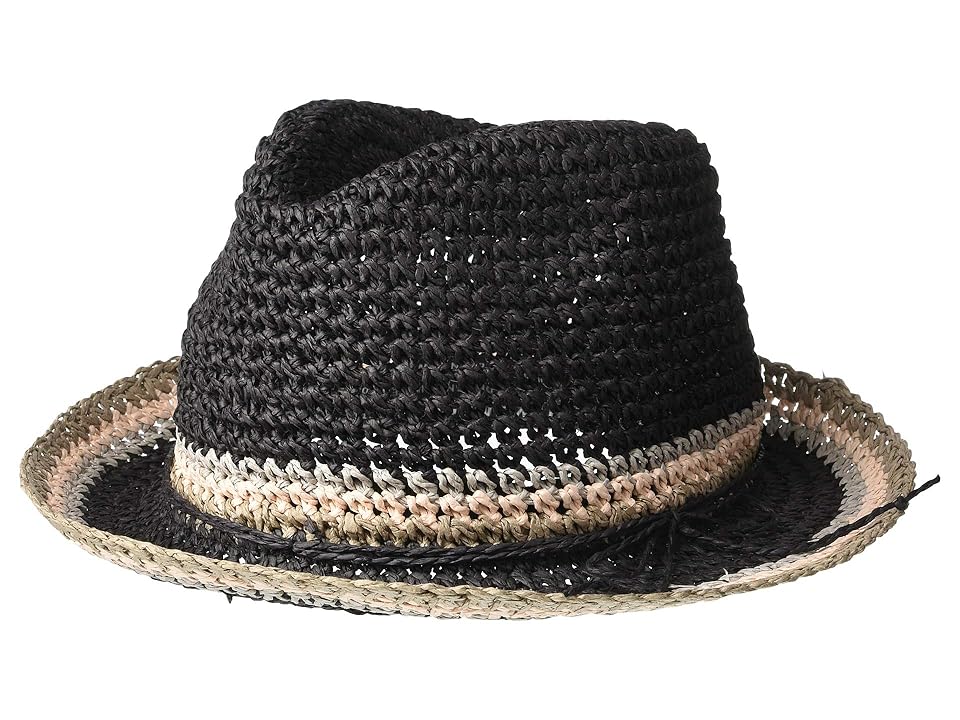 

Steve Madden Raffia Crochet Straw Striped Fedora (Black) Fedora Hats