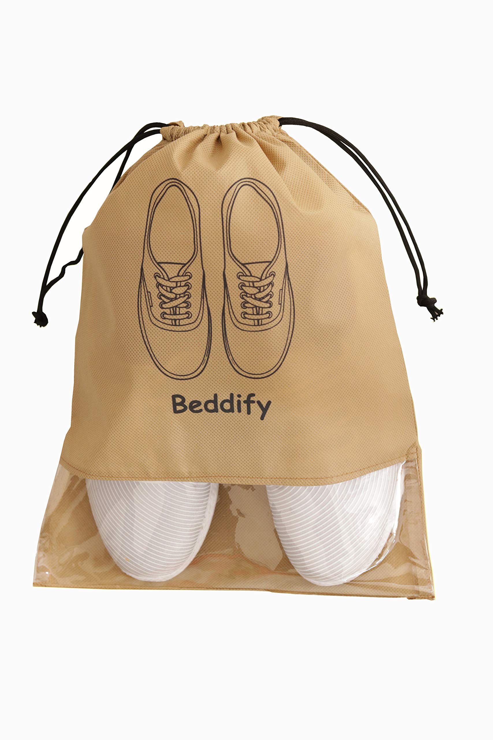 Beddify 12 fundas para zapatos de viaje (12 x 16 pulgadas), no tejidas, portátiles, organizadoras, duraderas (juego de 12), Negro y beige, Pack of 6, Accesorios de viaje