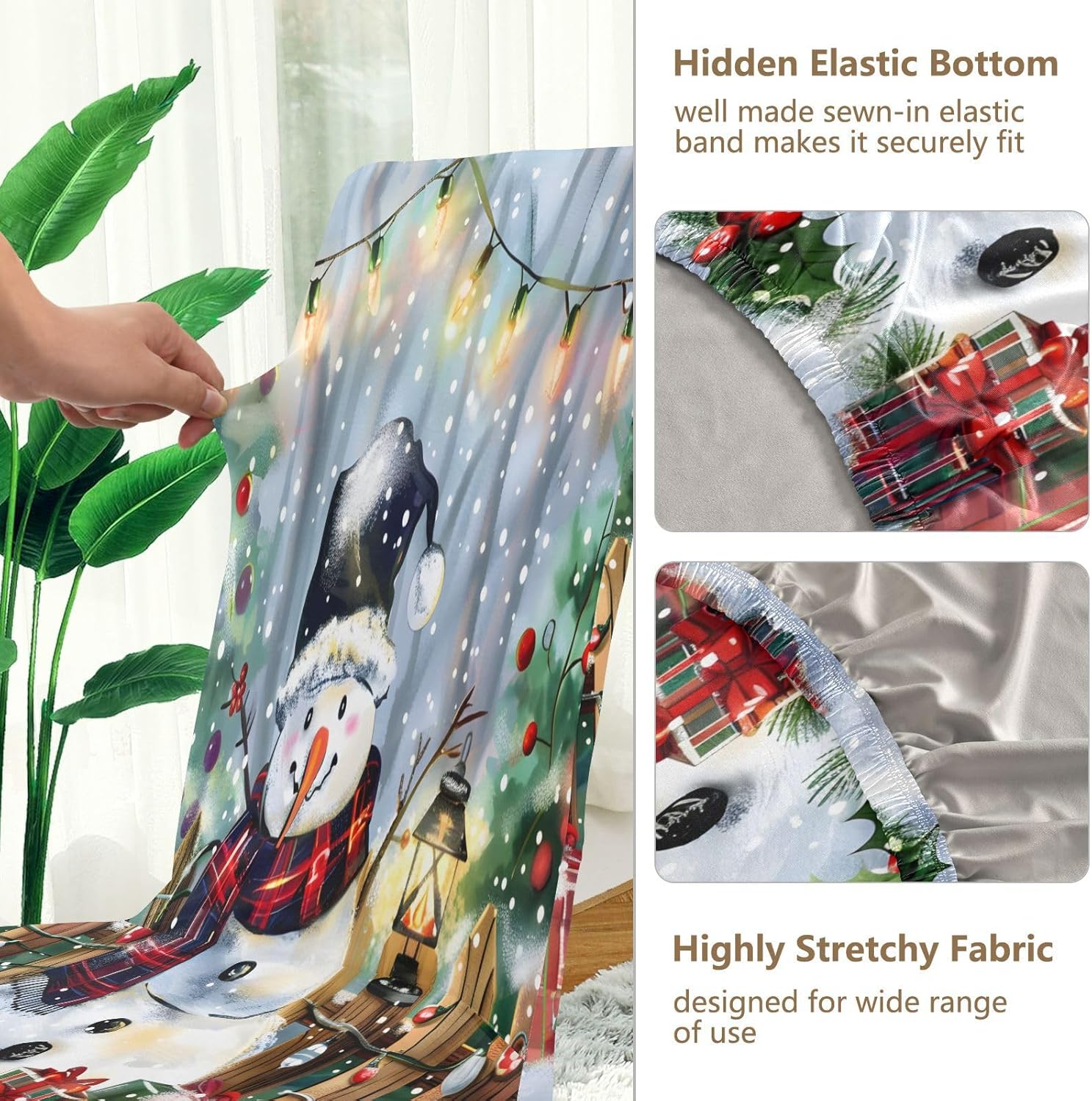 ALAZA Chair Covers for Dining Room, Christmas Atmosphere Watercolor Snow Stretch Chair Cover Sets Chair Protector Removable Washable for Ktichen Restaurant Hotel