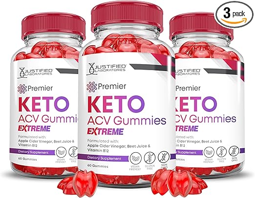 (3 Pack) Premier Keto ACV Gummies Extreme 2000MG Premier Keto Gummies Apple Cider Vinegar Formulated with Pomegranate Beet Juice Powder B12 Vegan Non GMO 180 Gummys