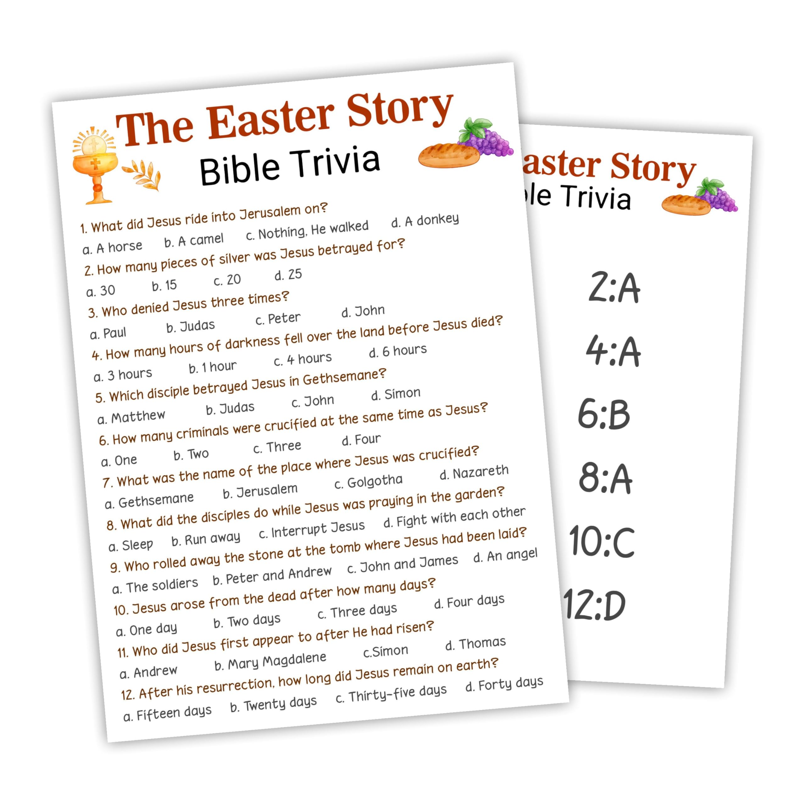 Religious Easter - 20 Pcs Bible Trivia Game Cards & 1 Answer Card - Christian Party for Religious Activities, School Sunday,Family - Party Game & Activities- A05