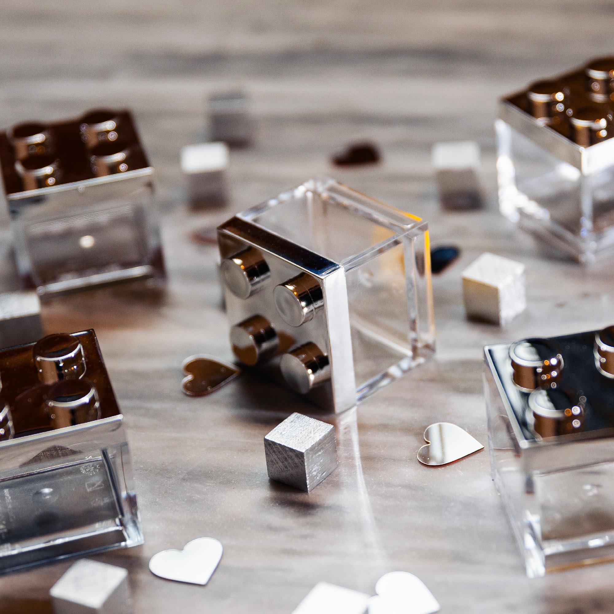 Manzoni Home - Contenitori Mattoncino - Set da 12 Pezzi - Versione Premium Argento Metallizato - Ideali Come Bomboniere per Battesimo e Decorazioni Creative - Made in Italy