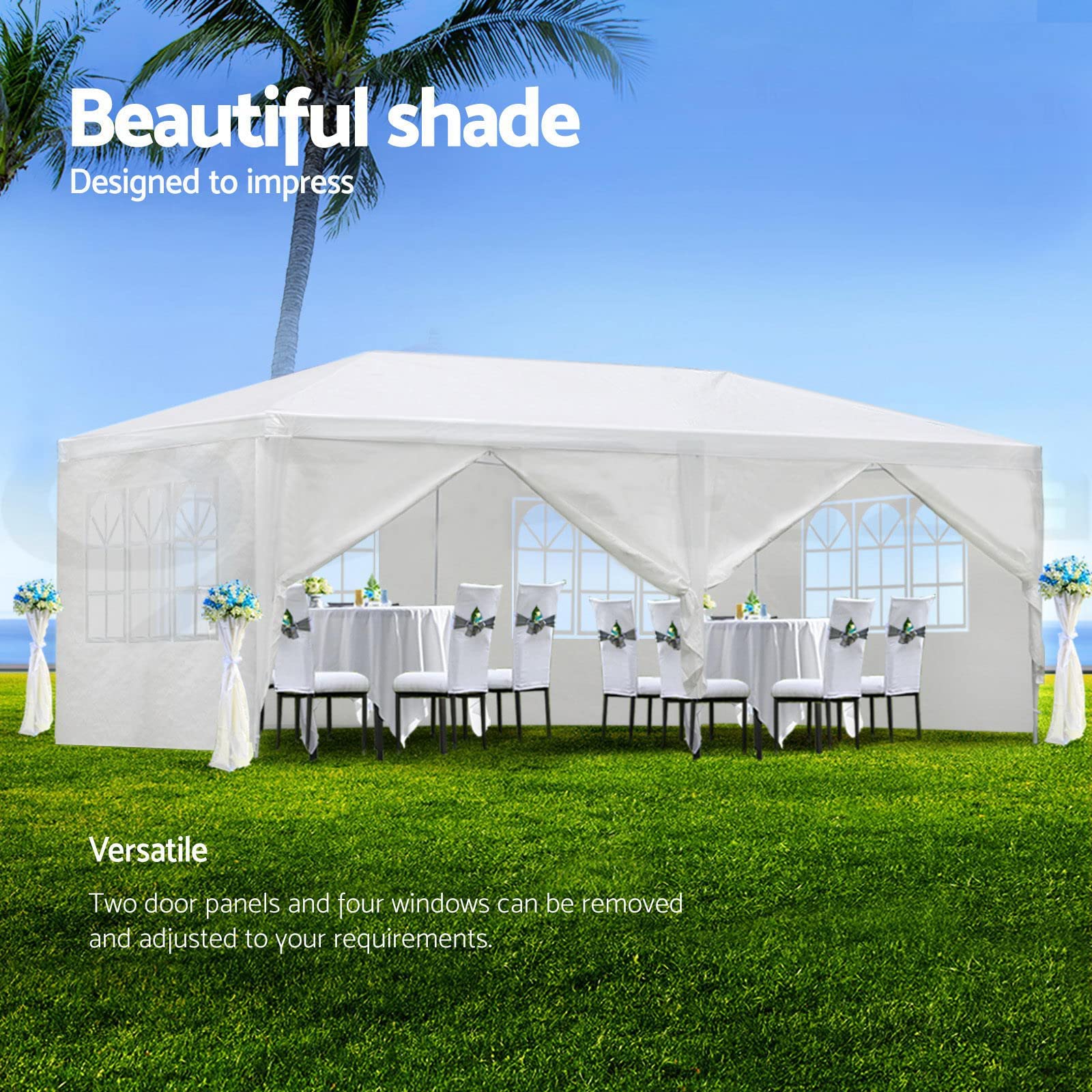 Condition photo showing New/Like New for garvee 10'x20' party tent, outdoor wedding canopy tent with 6 removable sidewalls, waterproof heavy duty gazebo shelter for parties bbq events garden backyard patio, white