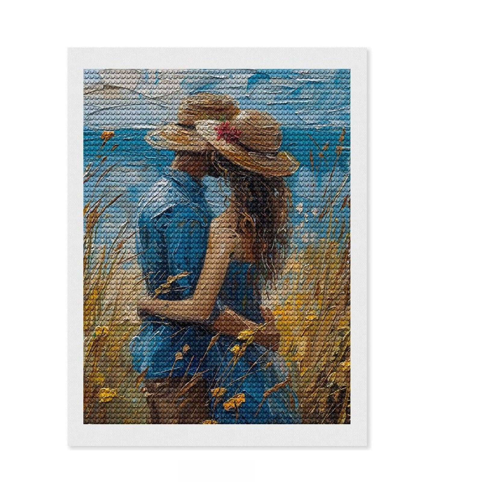 Junmoney Love at The Beach 5D Diamond Painting Kit 12"x16", Round Gems, Aesthetic Room Decor, Seasonal Gift Choice, Gift Idea, Leisure Activity
