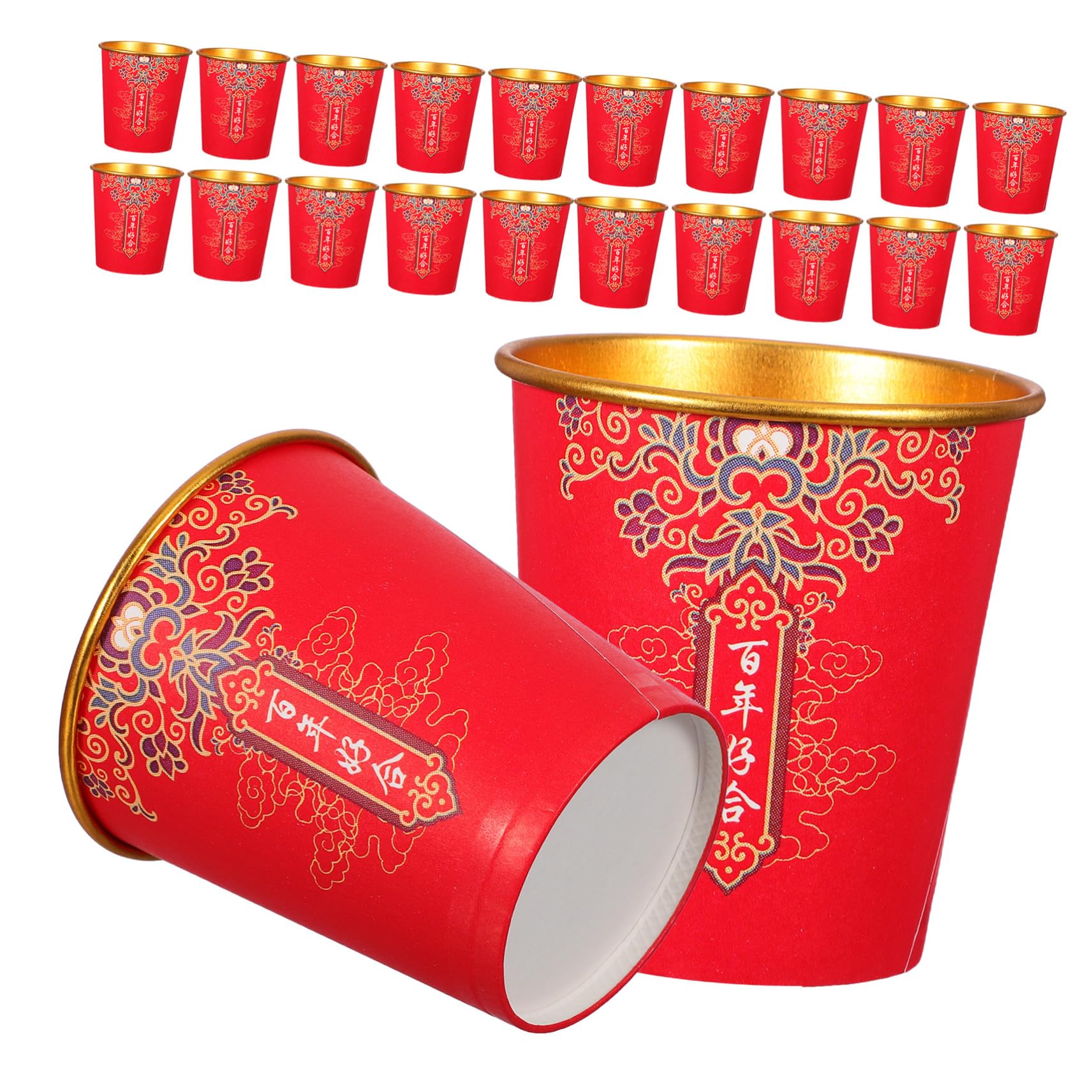 Gobelets mariage chinois jetables épais rouge x100 pour thé et banquet