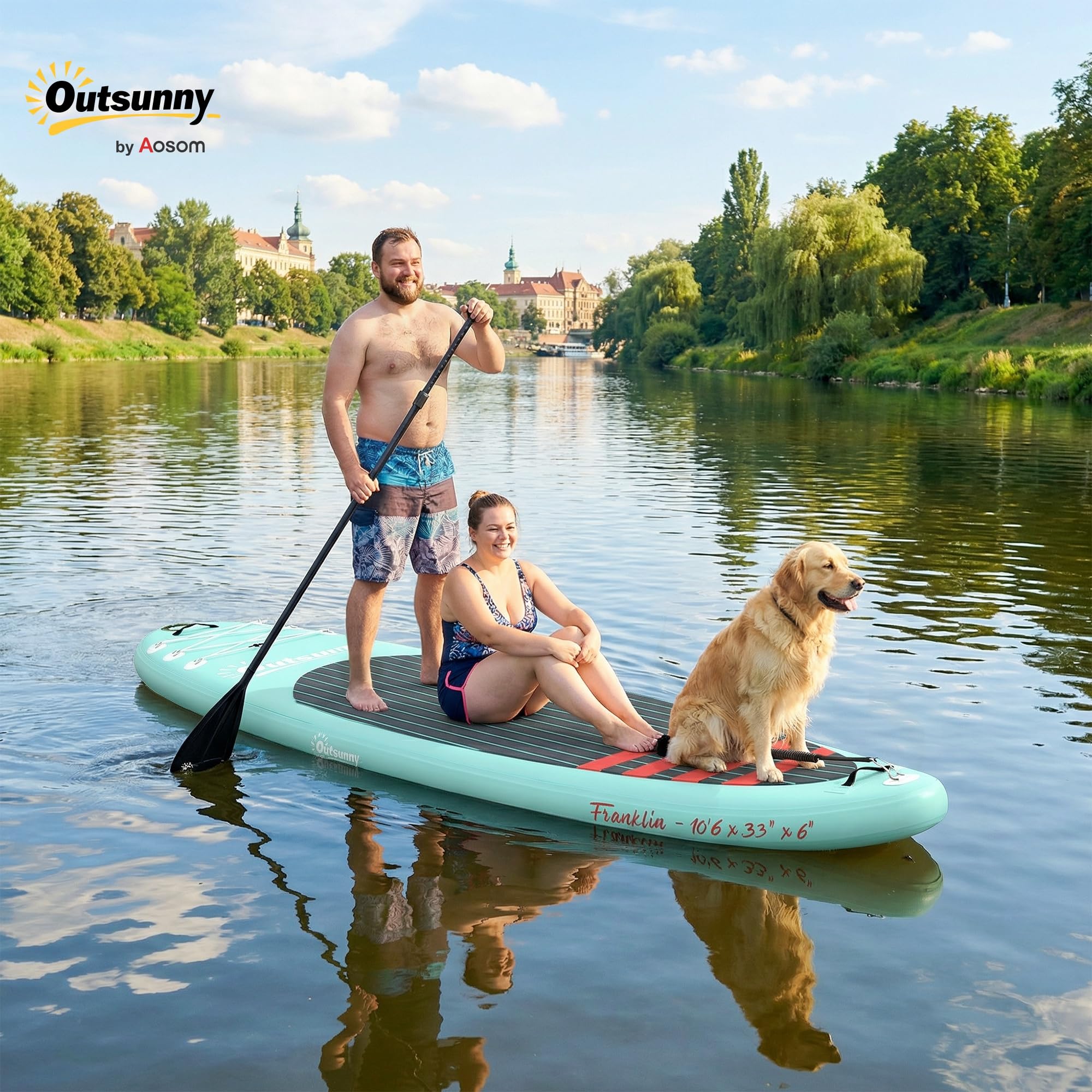 Outsunny Tabla Paddle Surf Hinchable con Accesorios, 320 cm, Remo de Aluminio Ajustable, Quilla, Stand Up Paddle Board con Superficie Antideslizante de EVA, Bomba y Mochila, Carga 160 kg, para Adultos