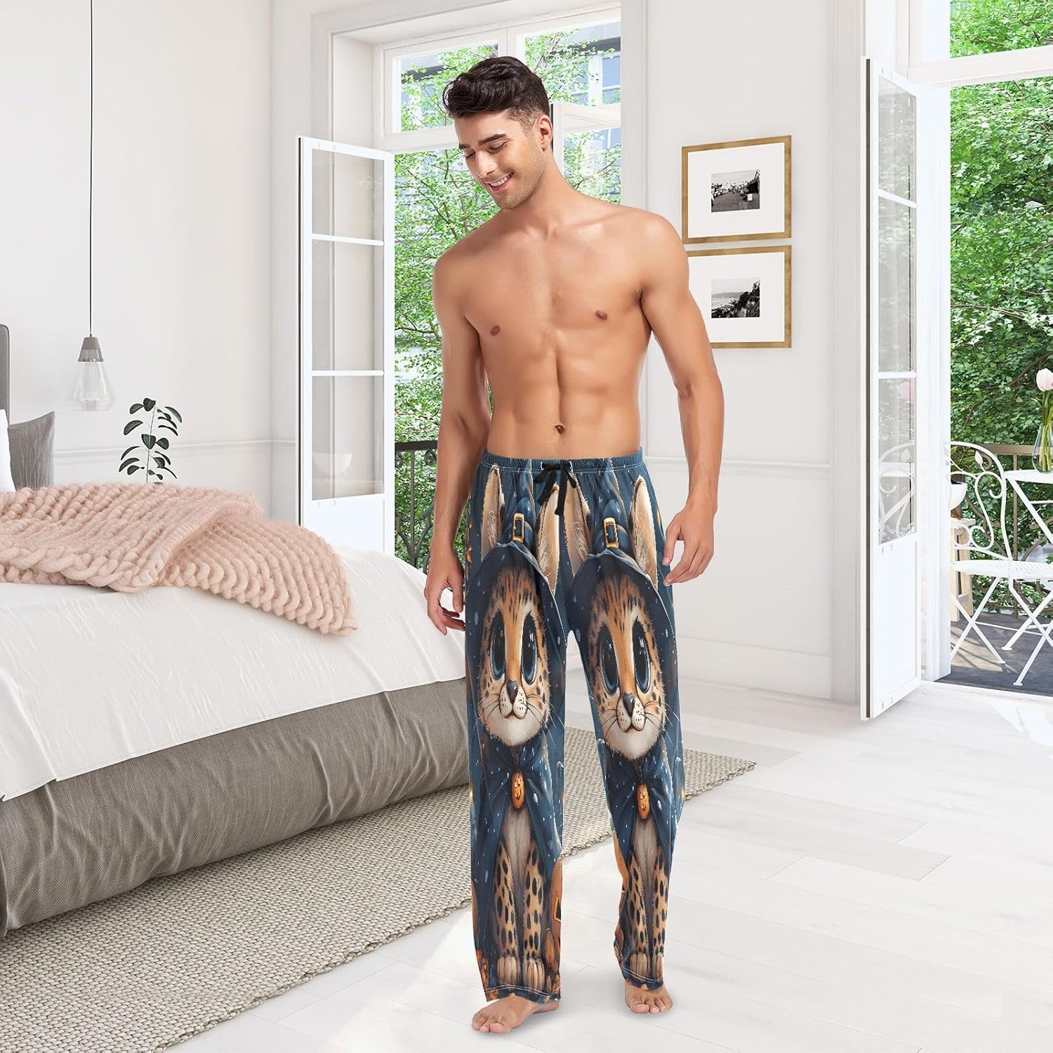 ALAZA Cute Cheetah Halloween Men's Pajama Pants Men Cotton Pajama Bottoms with Pockets, S