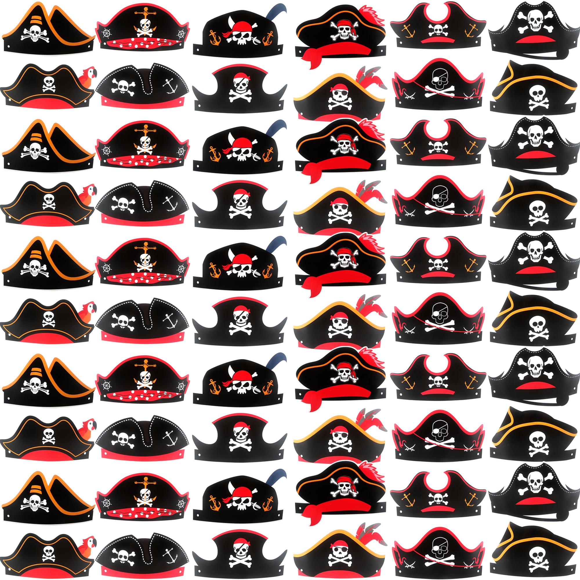 60 Pcs Paper Pirate Hat Pirate Hat Skull Pirate Party Hat Bulk for Men Women Kids Halloween Cosplay Pirate Party Dress up, 12 Style