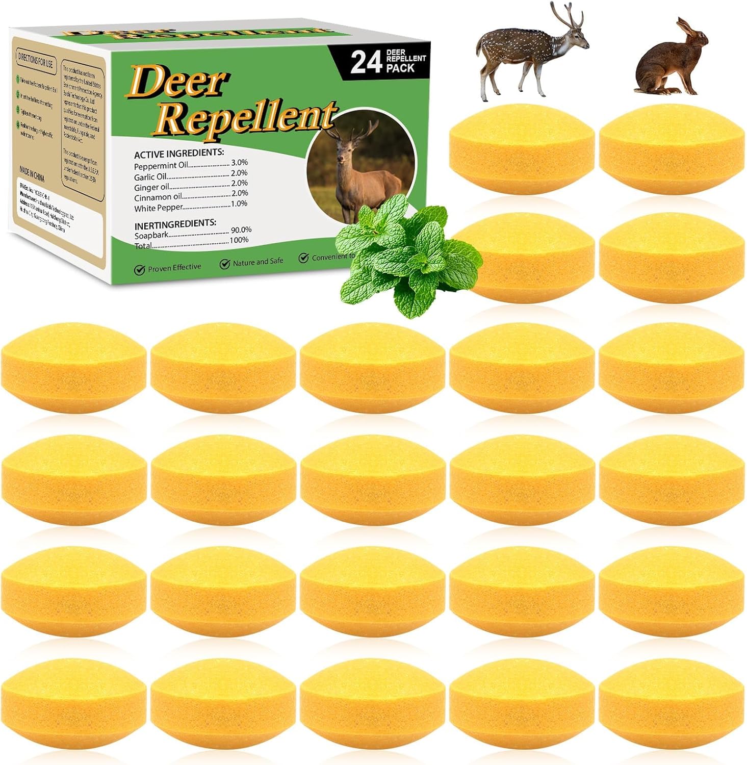 36 Pack Deer Repellent & Rabbit Repellent Outdoor for Garden - Scent-Based Deer Deterrent to Protect Plants & Flowers - Keep Deer Rabbit Out of Yard