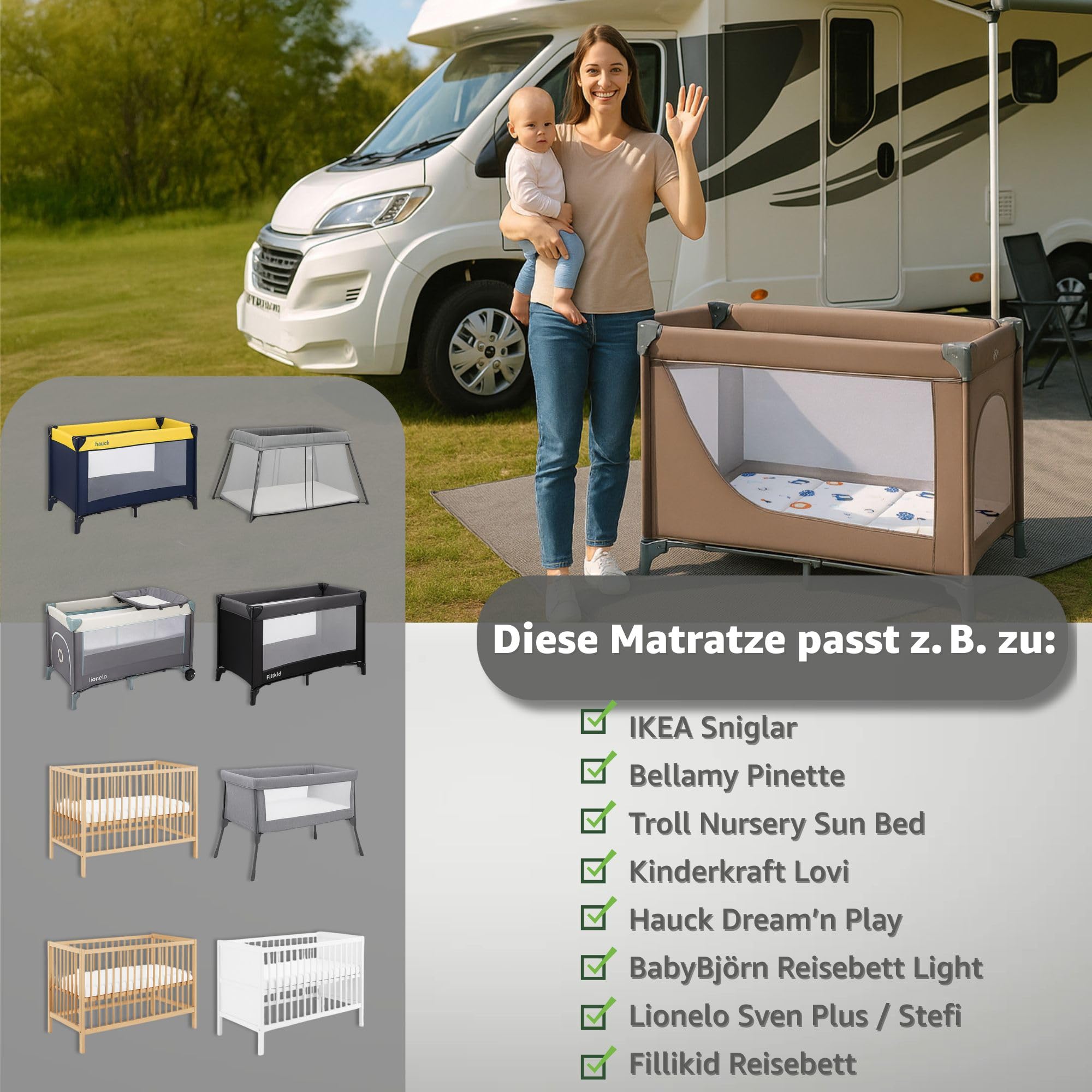 Matelas Bébé Pliable 60x120 Cm - Pour Lit Parapluie - Mousse Respirante Avec Housse Lavable - Design Lapin - Sac De Transport Inclus