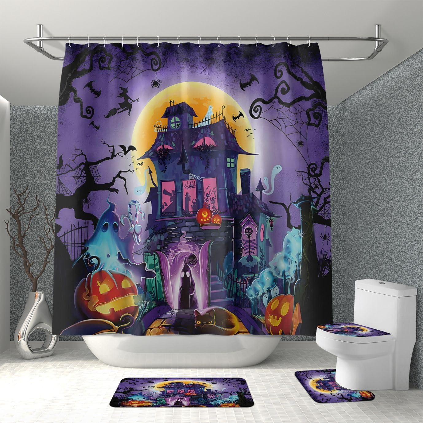 Rideau de douche Halloween 4 pièces étanche pour transformer votre salle de bain