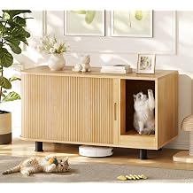 Cat Litter Box Enclosure, 38.6" Hidden Litter Box Furniture, Natural | More Privacy & Dog-Proof, Pull-out Litter Collector & Adjustable Legs, Odor Control, Cat House, Sideboard, TV Stand
