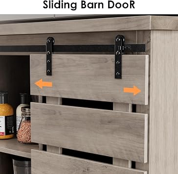 BOTLOG Kitchen Pantry Cabinet, Tall Storage Cabinet with Sliding Barn Door and Adjustable Shelves, Kitchen Freestanding Cupboard for Dining Room, Living Room, Laundry