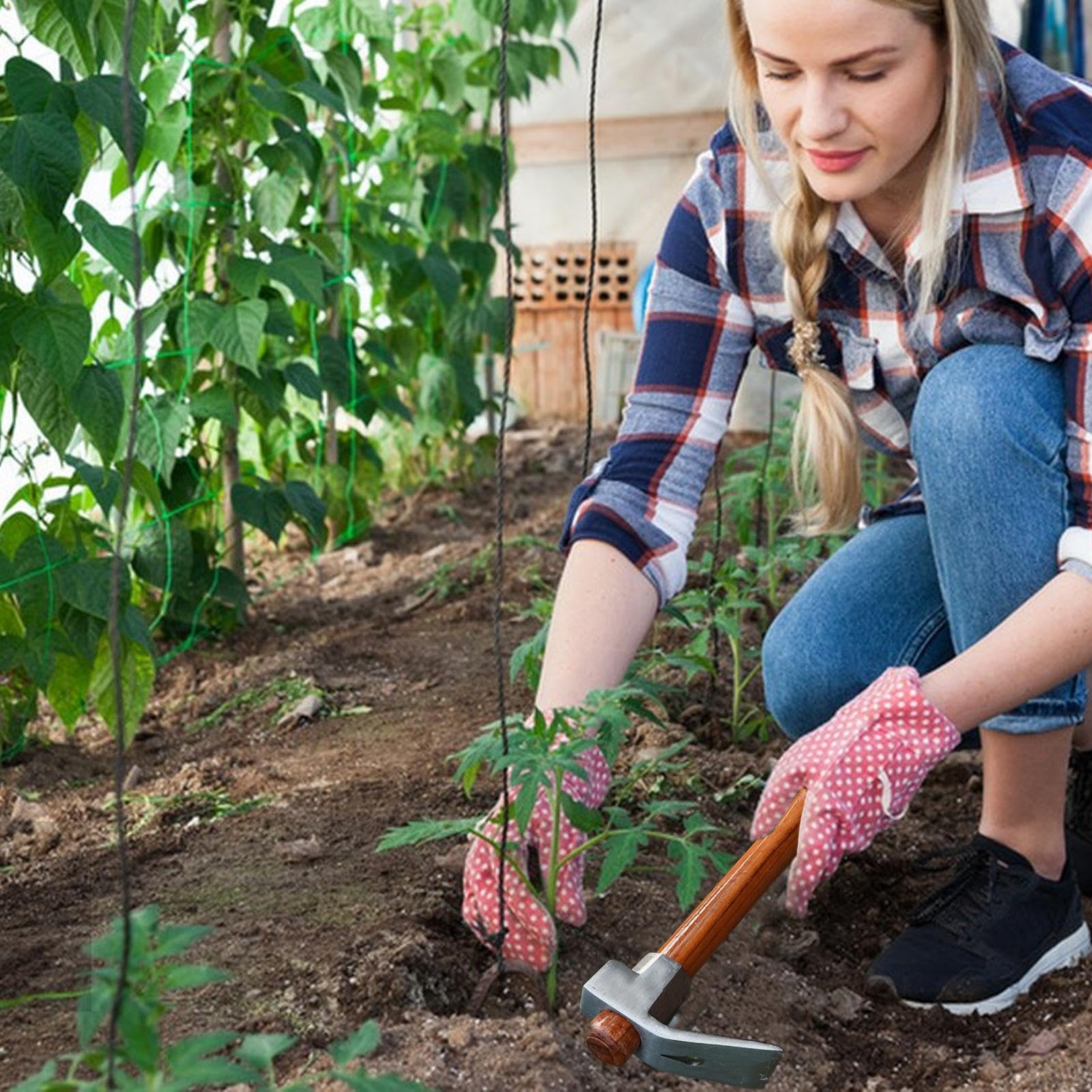 Houe Outil De Jardin Robuste,Outil De Houe De Jardin,Houe multifonctionnelle | Houe de jardinage en acier, outil manuel avec manche en bois, accessoires d'extraction de désherbage pour le désherbage d