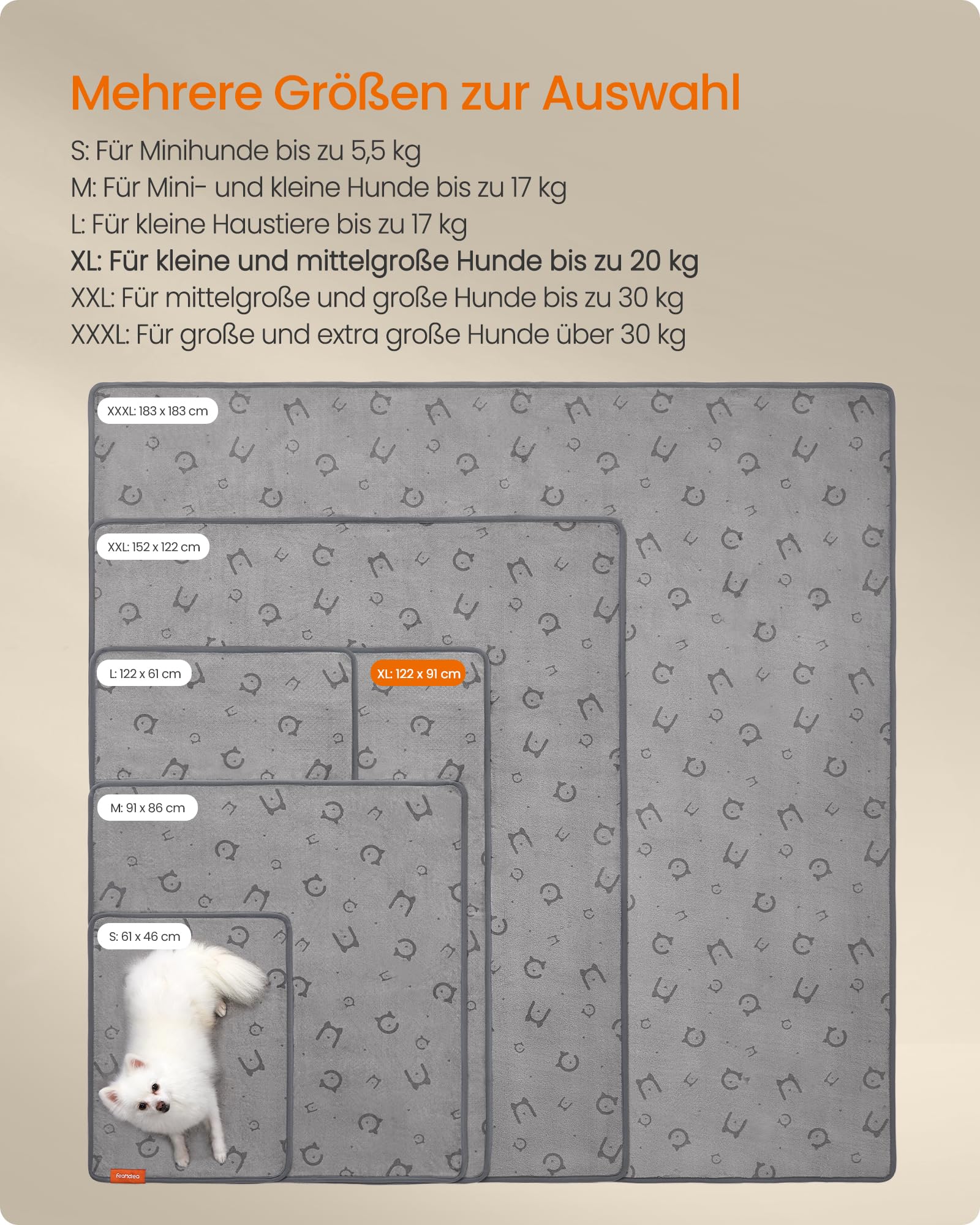 Feandrea Hundedecke, 2er Set, Wiederverwendbare Hundematte, 122 x 91 cm, XL, wasserdicht, auslaufsicher, rutschfest, saugfähig für Hunde, Katzen, Kaninchen, Taubengrau PTD003G01