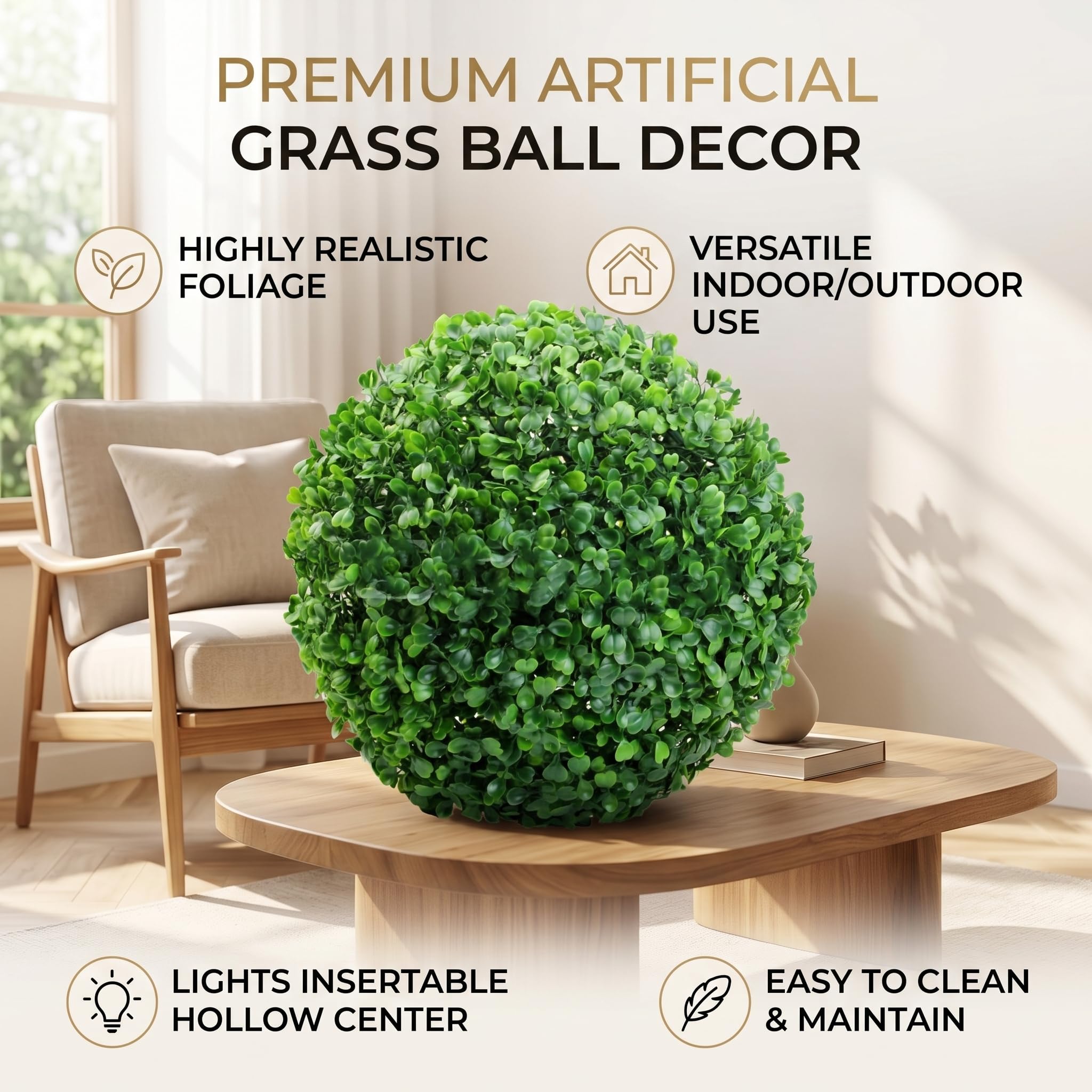 Greensen Palline di Bosso Artificiali per Giardino, Balcone e Interni – Palle Decorative Verdi in Plastica Realistiche a Forma di Foglie di Bosso, Ideali per Feste, Casa e Ufficio (40 cm)