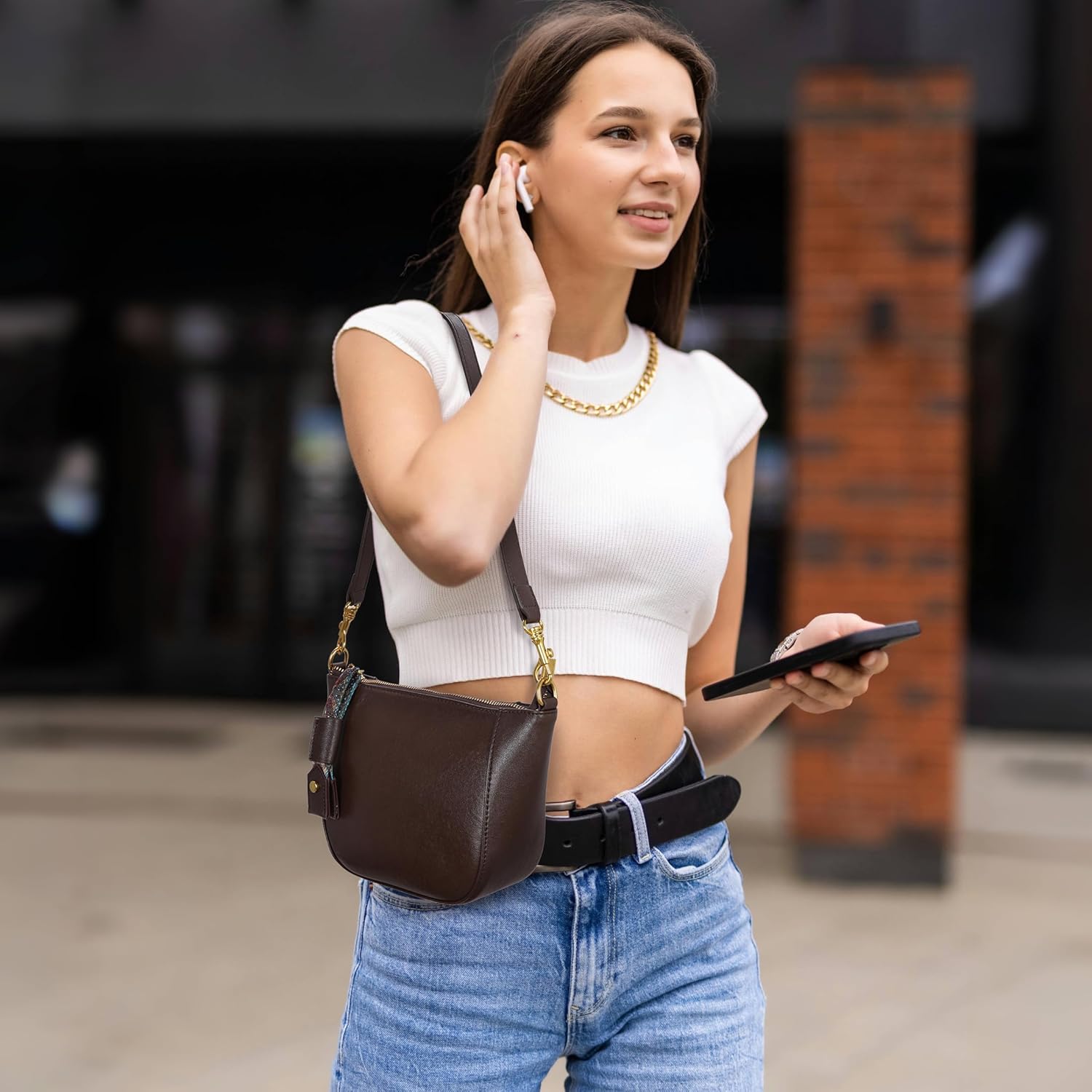 HESHE Leather Crossbody Bags for Women Soft Hobo Purses Stylish Satchel Bags Boho Shoulder Handbags with Wide Strap - Image 2