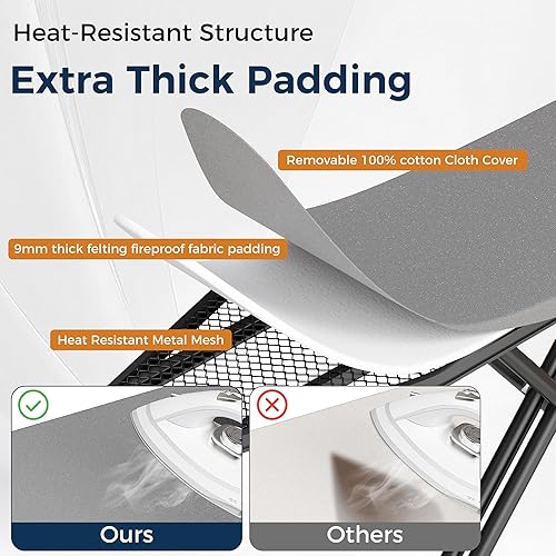 Miniatura 6 de BEWISHOME Tabla de planchar plegable, tabla de planchar resistente con 7 alturas ajustables y soporte de hierro de seguridad, patas de marco de