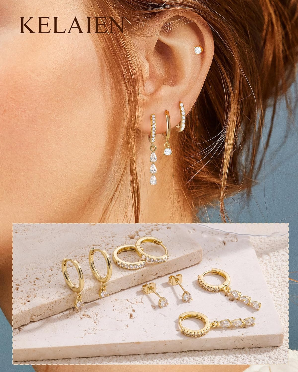 Gold Silver Earrings for Women Trendy 14K Gold Plated Dangle Hypoallergenic Cartilage Earrings Small 925 Sterling Silver Post Dainty Hoop Drop Pearl Earring Stacks Set Huggie Chain Earrings Jewelry - Image 4