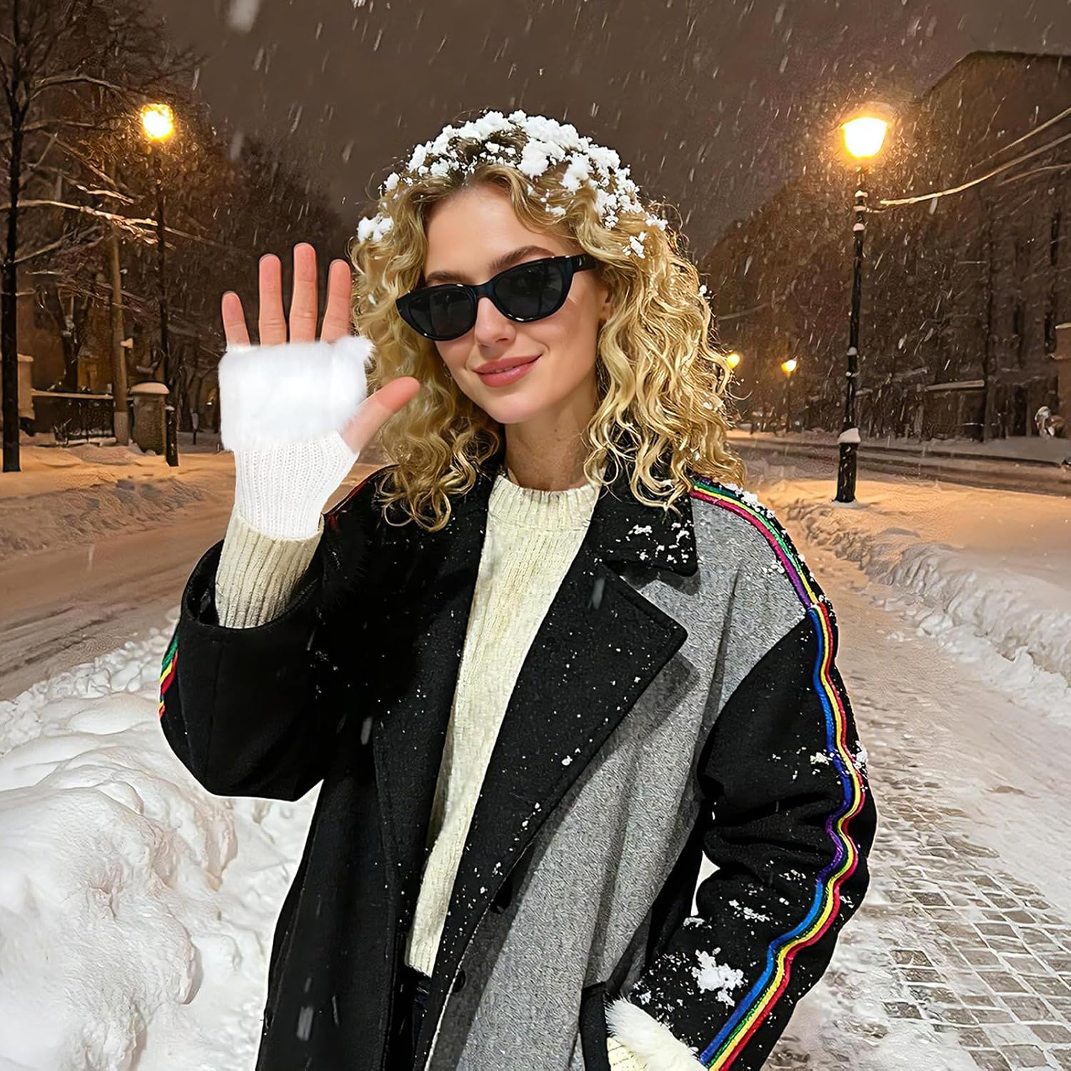 Yolyoo Winter Faux Fur Fingerless Gloves Knitted Furry Fingerless Gloves Half Finger Warmers for Christmas Halloween Winter
