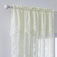 Vista 9 de WUBODTI Cortinas de encaje blanco de 72 pulgadas con cenefas, 2 paneles, cortinas transparentes bordadas florales con bolsillo para barra, cortina