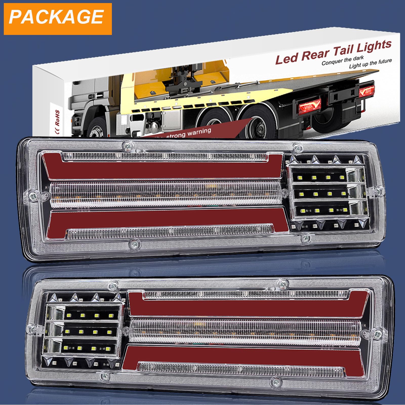 Biqing 2PCS Fanali Posteriori Rimorchio LED, Luci 12V Stop/Turn/Tail/Freno/Retromarcia 62 Indicatori Luminosi per Camion Furgone Caravan