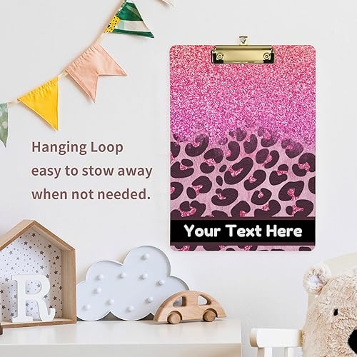 Miniatura 5 de Portapapeles acrílico personalizado, estampado de leopardo, purpurina rosa, dulce, tamaño A4, logotipo de la empresa, tablero de clip estándar con