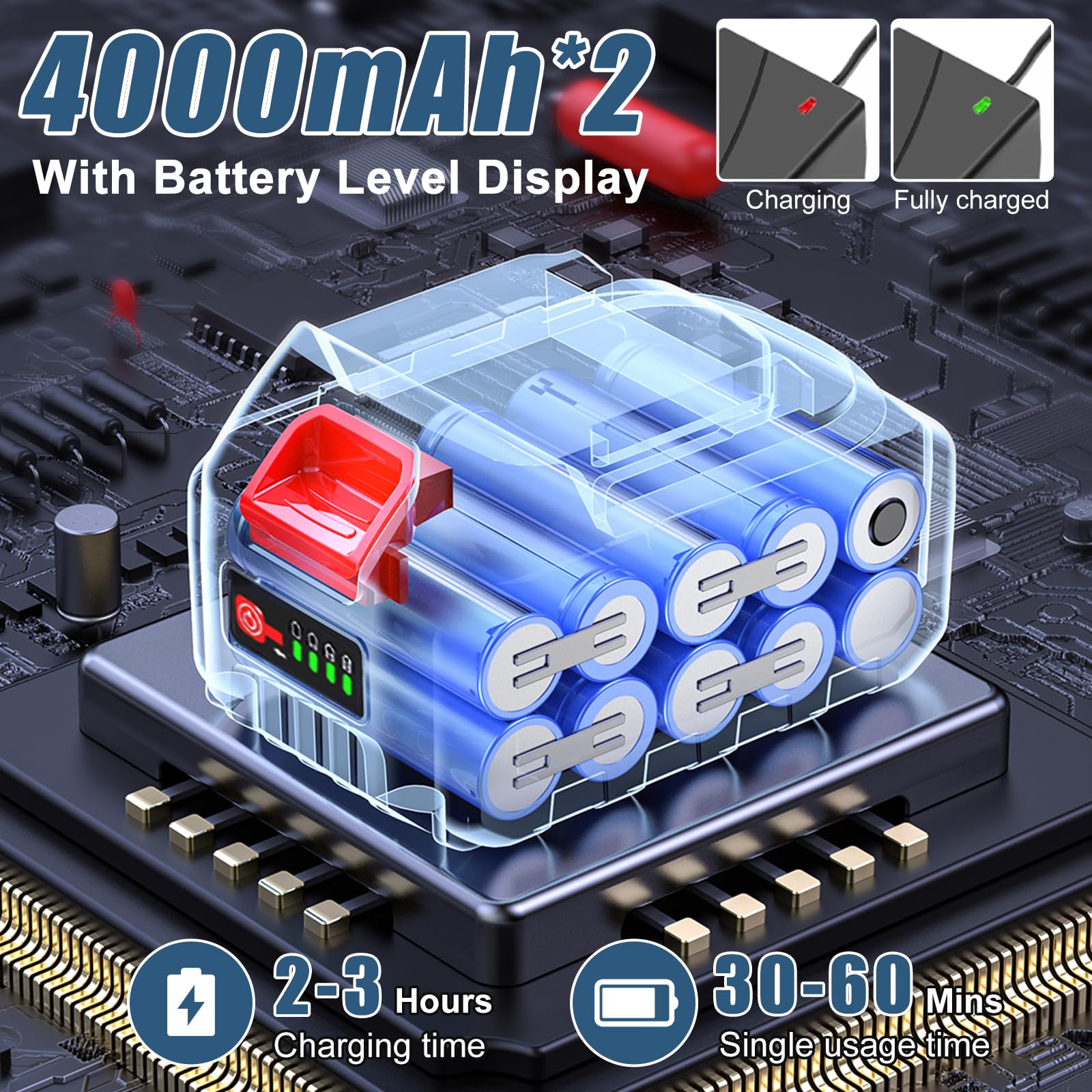 Desbrozadora con batería y Cepillo para Malas Hierbas, 5 en 1, desbrozadora con batería, 2 baterías de 4,0 Ah, se Puede Plegar, 9 Pulgadas de Ancho de Corte sin escobillas, desbrozadora eléctrica