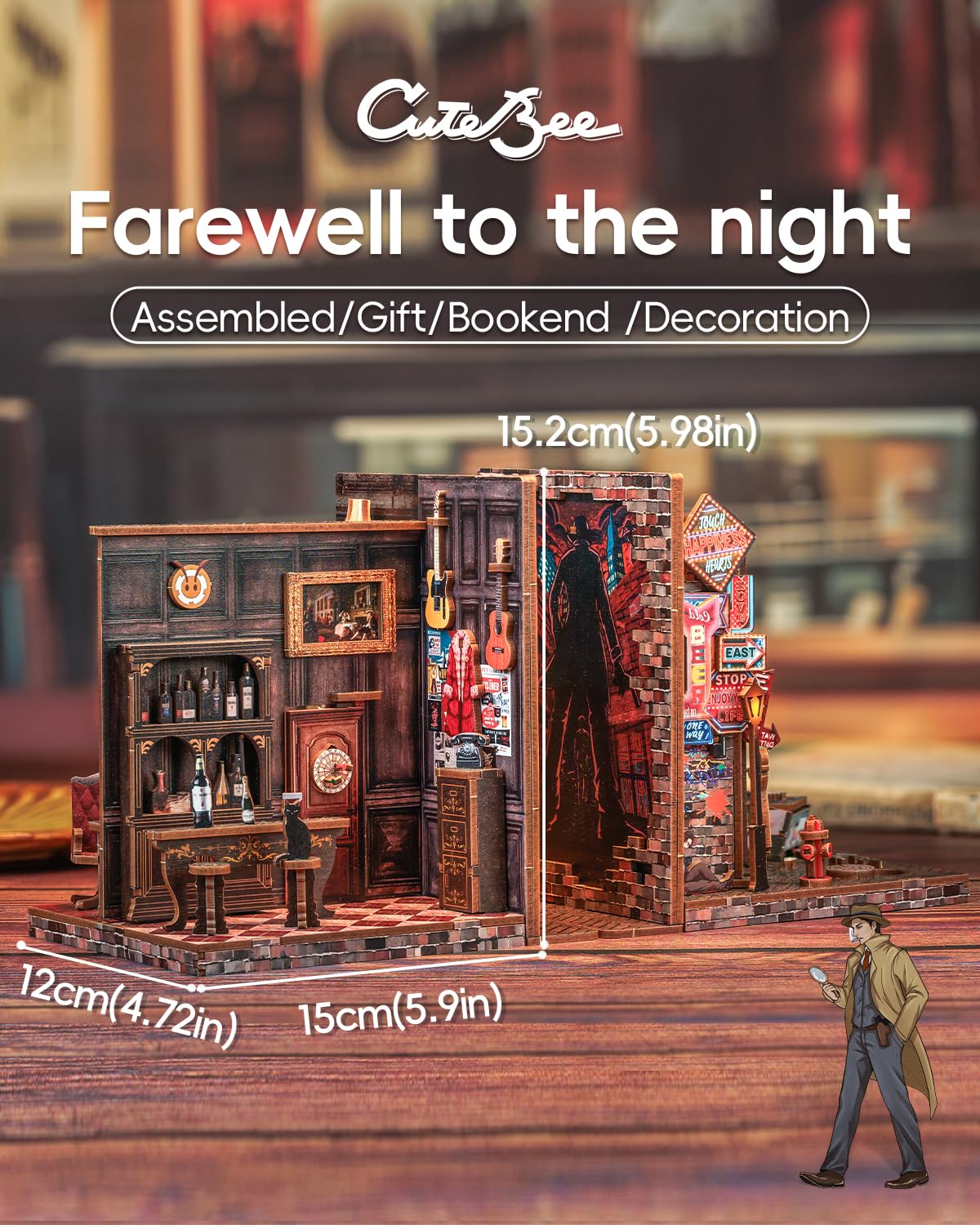 CUTEBEE Book Nook Kit – Fermalibri fai da te, in miniatura, per libreria, decorazione Diorama per adulti, da costruire, 2 pezzi (Farewell to The Night)