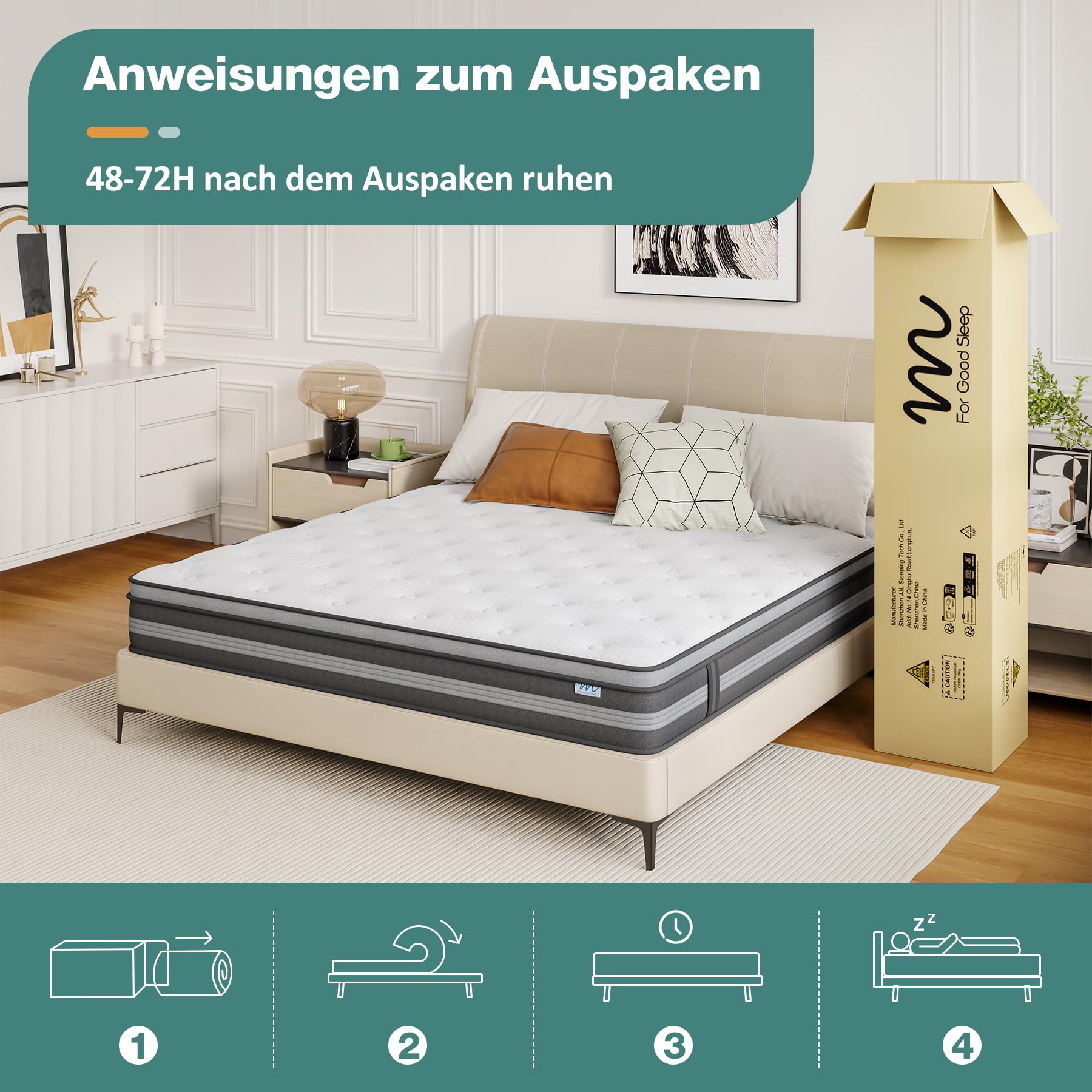 80x200 cm Matratze, 26cm höhe, H3 Taschenfederkernmatratze, Gel Memory Foam Hybrid, Taschenfederkern, Atmungsaktiv, Mittelfest, Druckentlastung, Federkernmatratzen Öko-Tex Zertifiziert