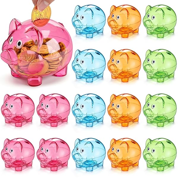 Hushee 16 Pack Plastic Piggy Banks Unbreakable Clear Coin Bank Cute Pig Money Bank Money Saving Box Gifts for Easter Birthday Home Decoration