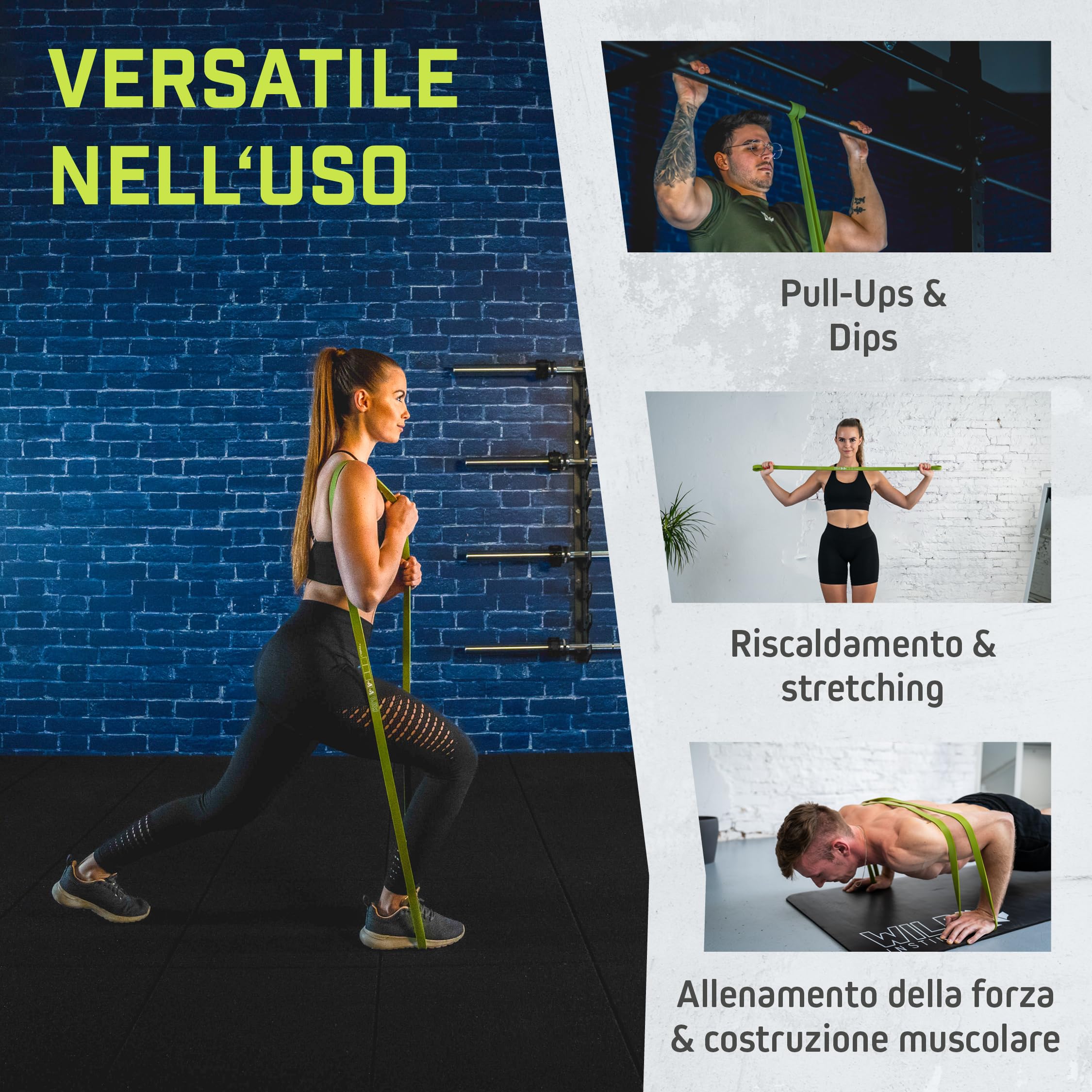 Wild Instincts® Elastico per trazioni con borsa/Bande Elastiche Fitness/Elastici Fitness/Bande Resistenza Fitness/Elastici Trazioni/Set Elastici Fitness/Come Set o Singolarmente