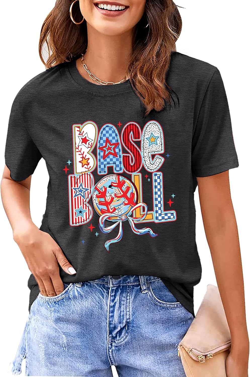 Baseball Mom Shirt for Women: Funny Baseball Tee Shirt Baseball Mama Short Sleeve Casual Tee Tops - Image 2