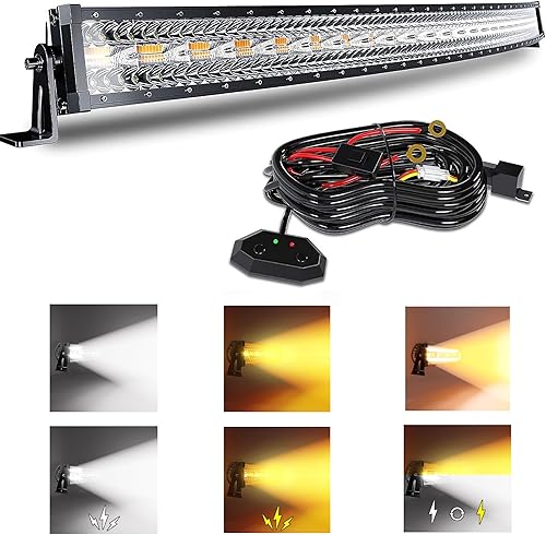 Barra de luz LED curvada de 52 pulgadas, 300 W, luz estroboscópica intermitente blancaámbar con seis modos de conducción, luces antiniebla de