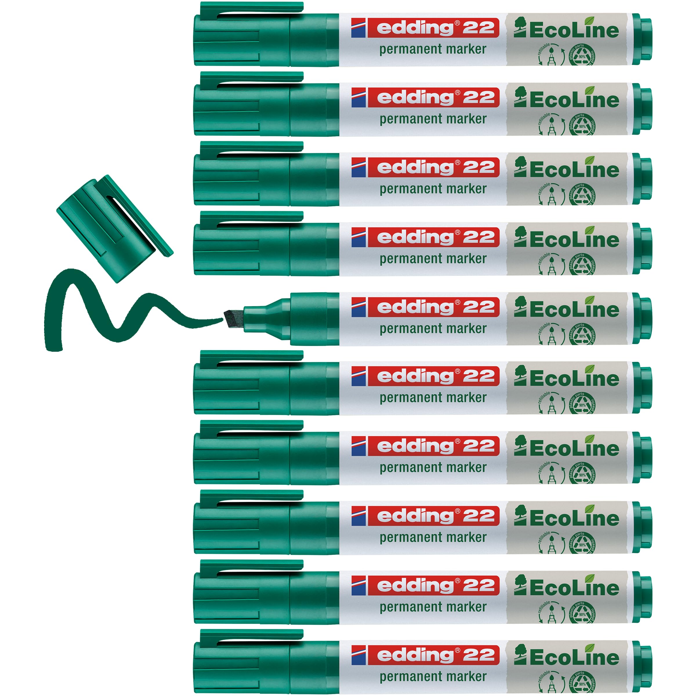 edding 22 EcoLine Permanent Marker Chisel Tip 1-5mm Line Green Pack 10