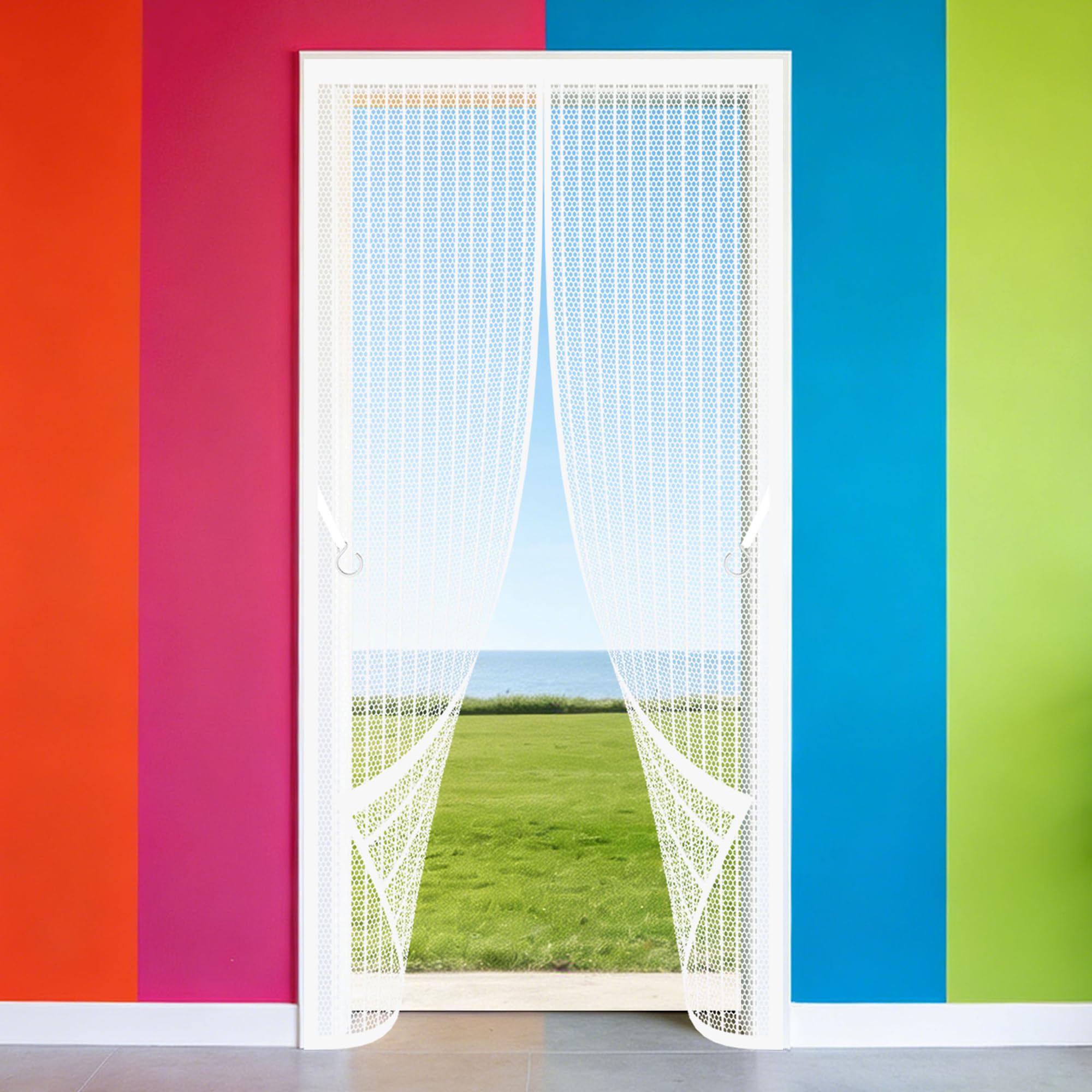 Magnetic Fly Screen 103 x 261 cm Automatically Closes Magnetic Fly Screen Door Curtains Hands Free Auto Closing Suitable for Patio Room Balcony Bedroom, White