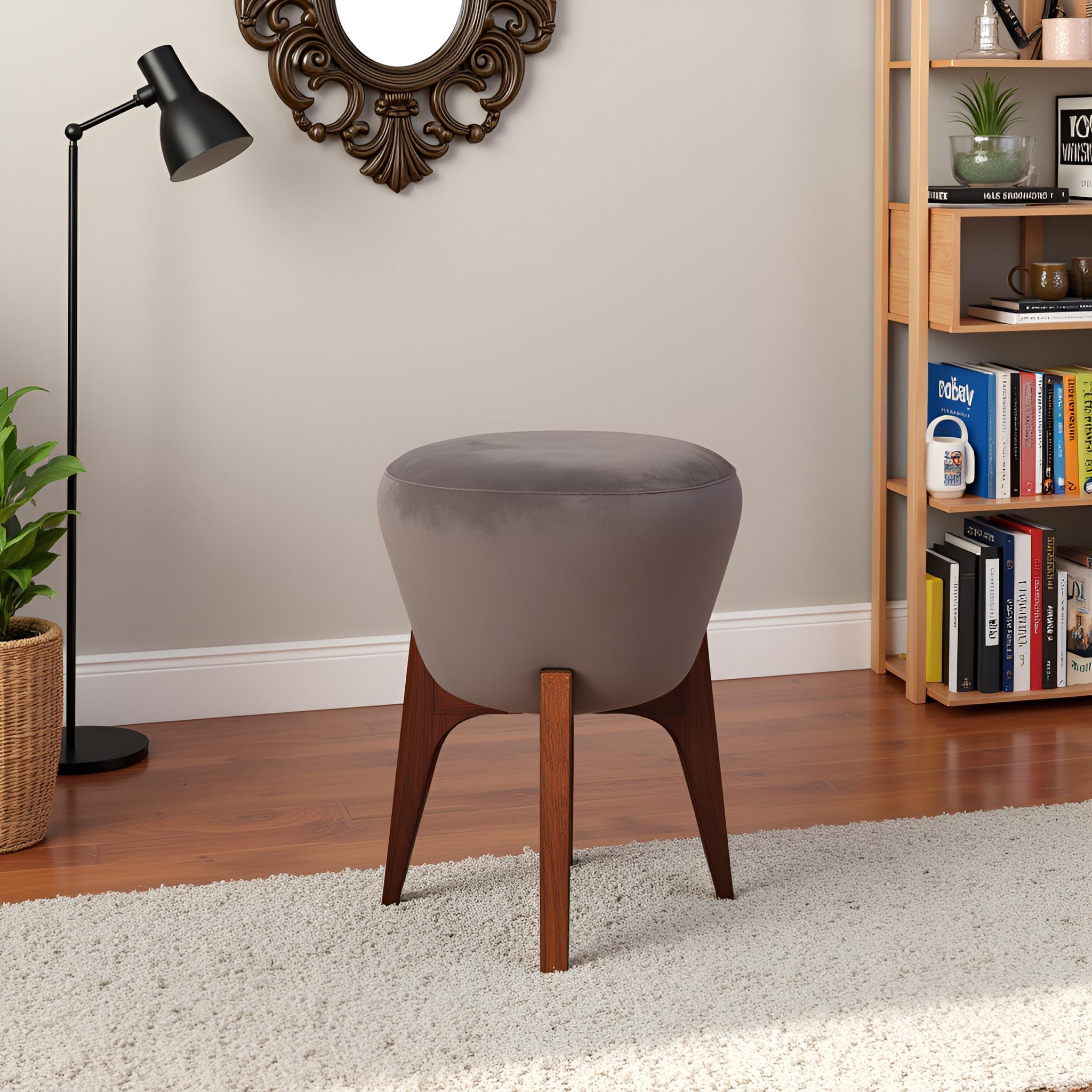 Ottoman Stools for Living Room | Pouffes for Sitting, Foot Rest with Four Wooden Legs | 16-Inch Height, | Chic & Cosy Furniture for Interior Design 2 Walnut-Gray
