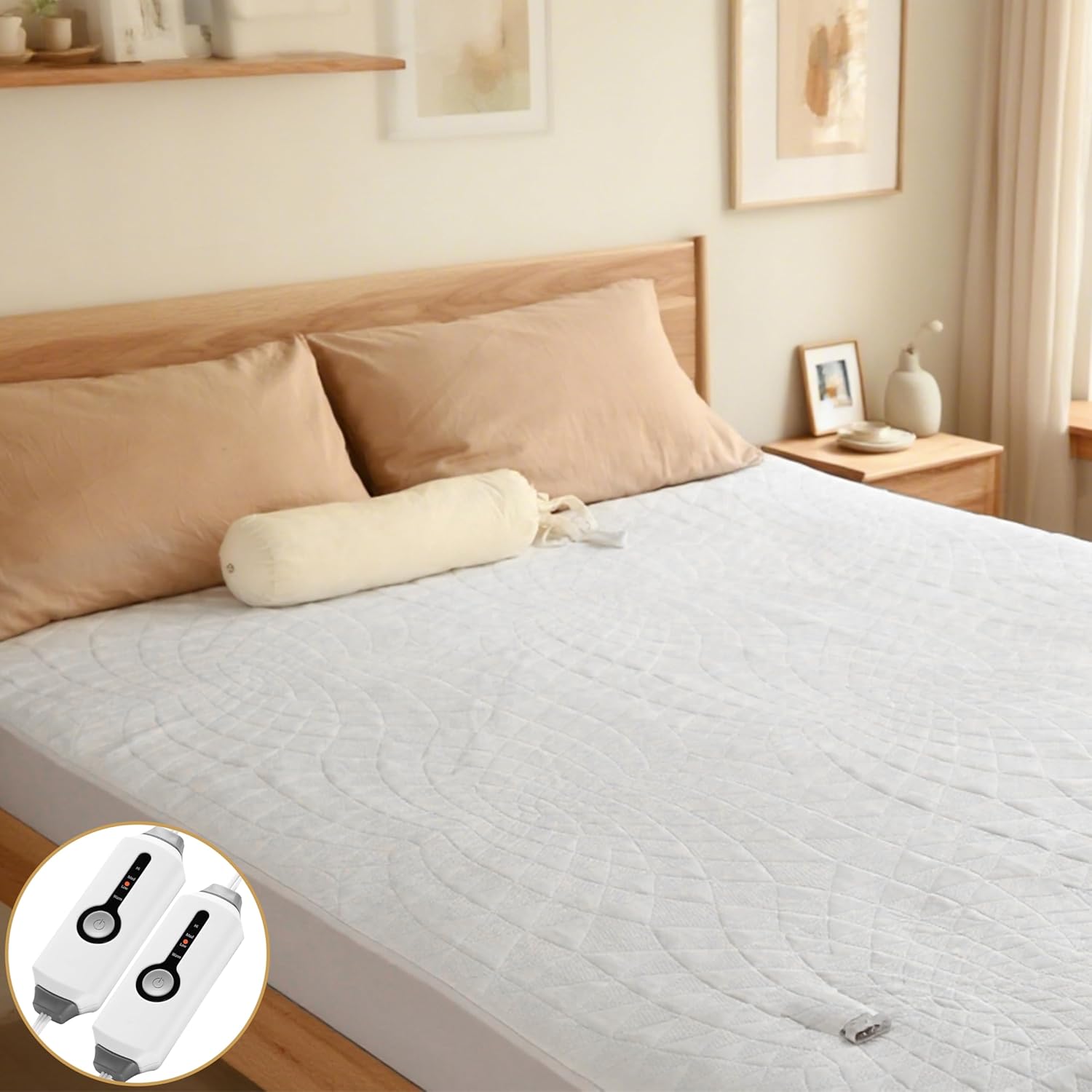 Electric Mattress Pad Queen 60"x80", 4 Heating Levels & 10H Auto Shut Off, Breathable, Diamond Pattern, Fitted Design, Machine Washable, White Diamond Printed Pattern - Image 4