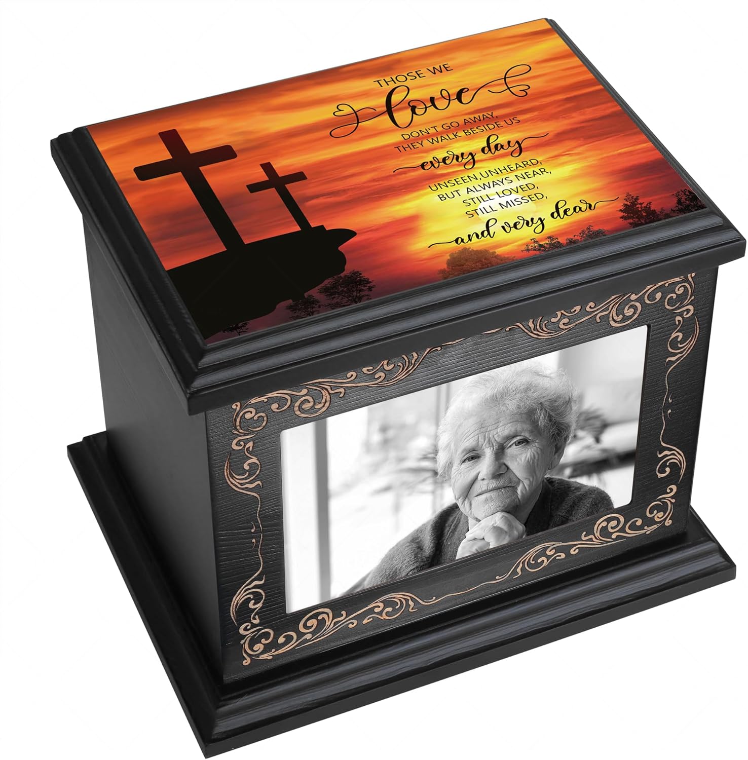 Cremation Urns for Human Ashes Adult Male or Female, Funeral Memorial Urns for Ashes with Photo Frame, Wooden Urns Box and Casket for Men Women, Burial Urn for Adults Up to 200 IBS Cross