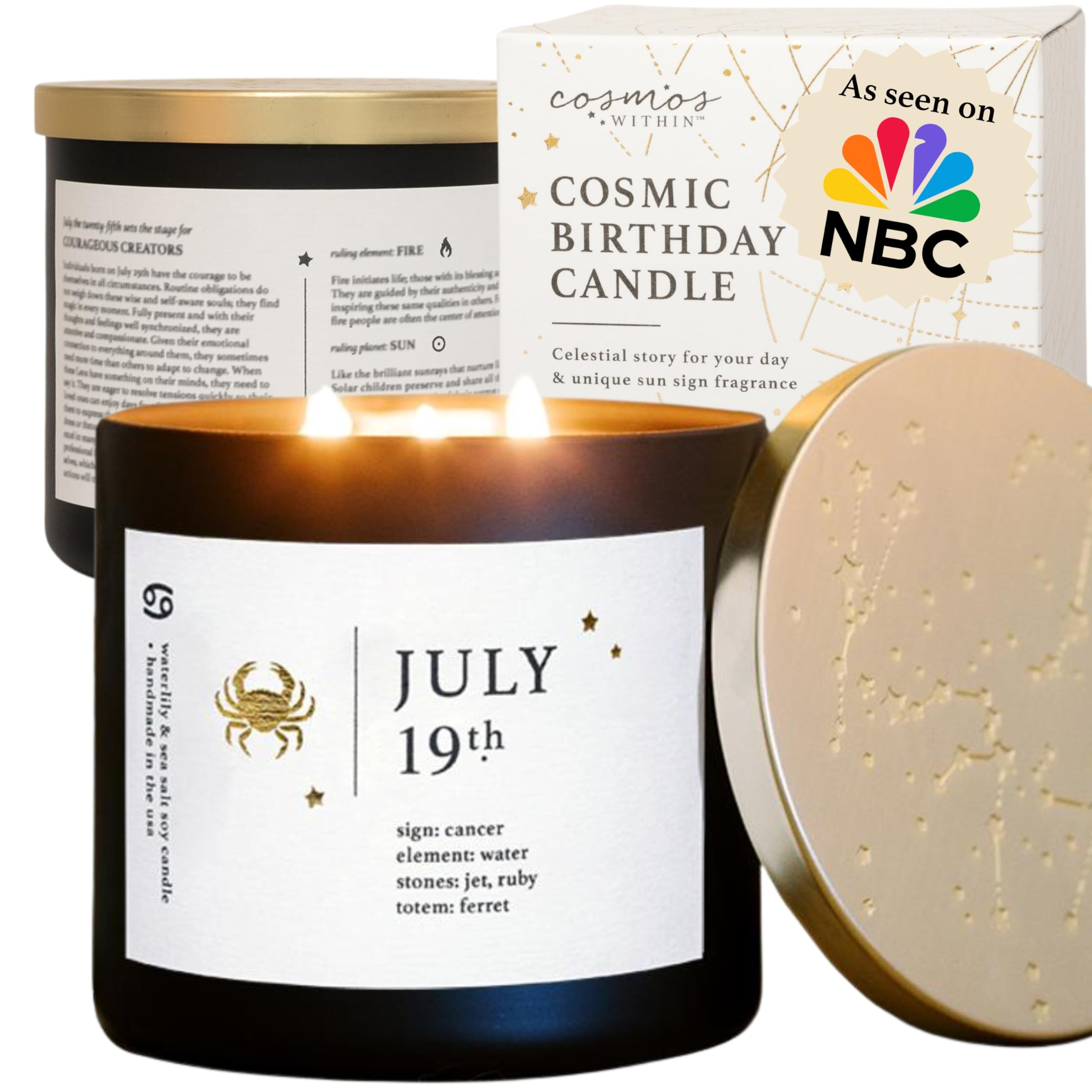 July 19th Personalized Zodiac Candle | Inspirational Astrology Reading and Daily Affirmation for Your Birthdate | Handmade Cancer Candles | Astrology