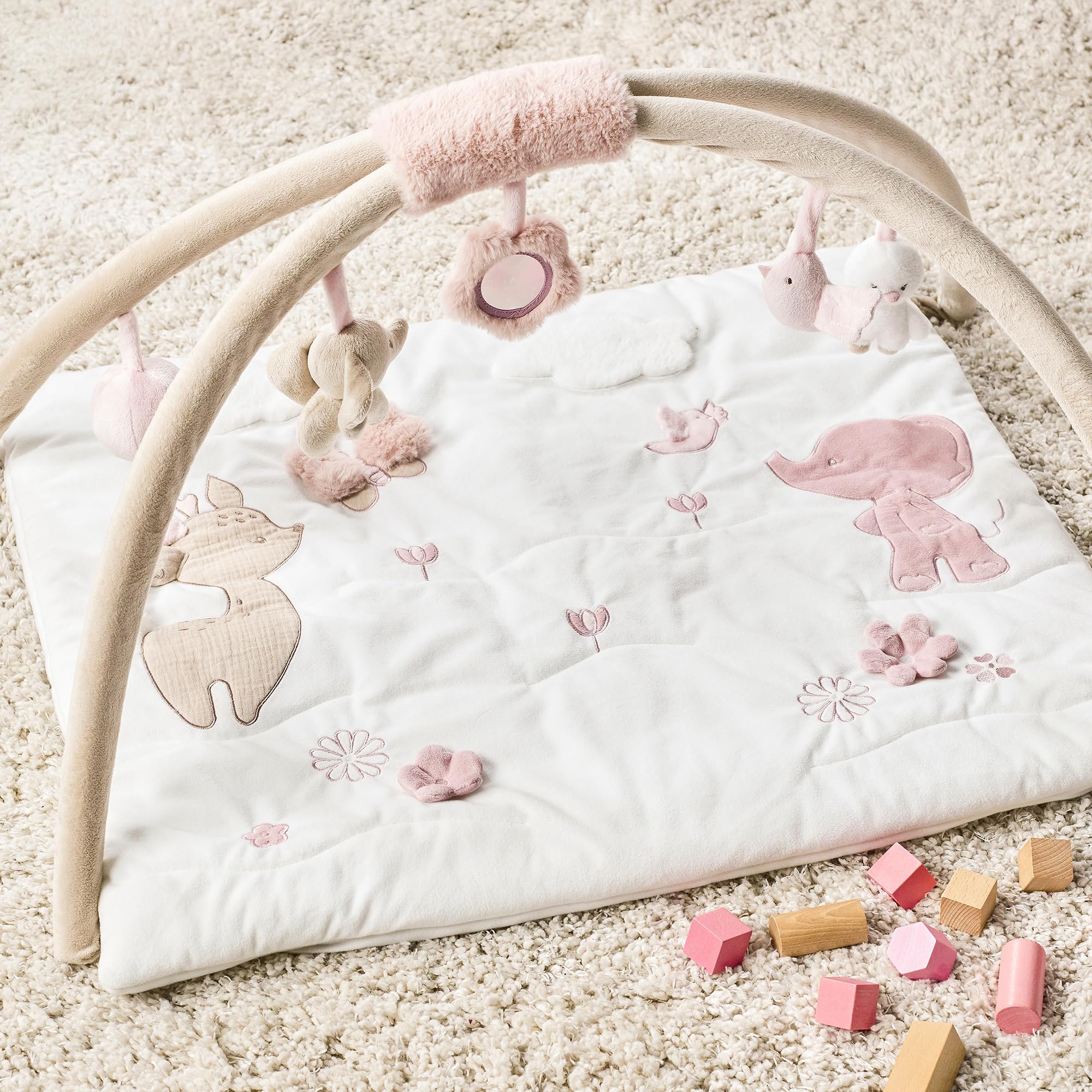 Nattou Krabbeldecke mit Spielbogen und verschiedenen Aktivitäten, Ca. 70x80 cm, Rechteckig, 100% Polyester, FanFan, Beige