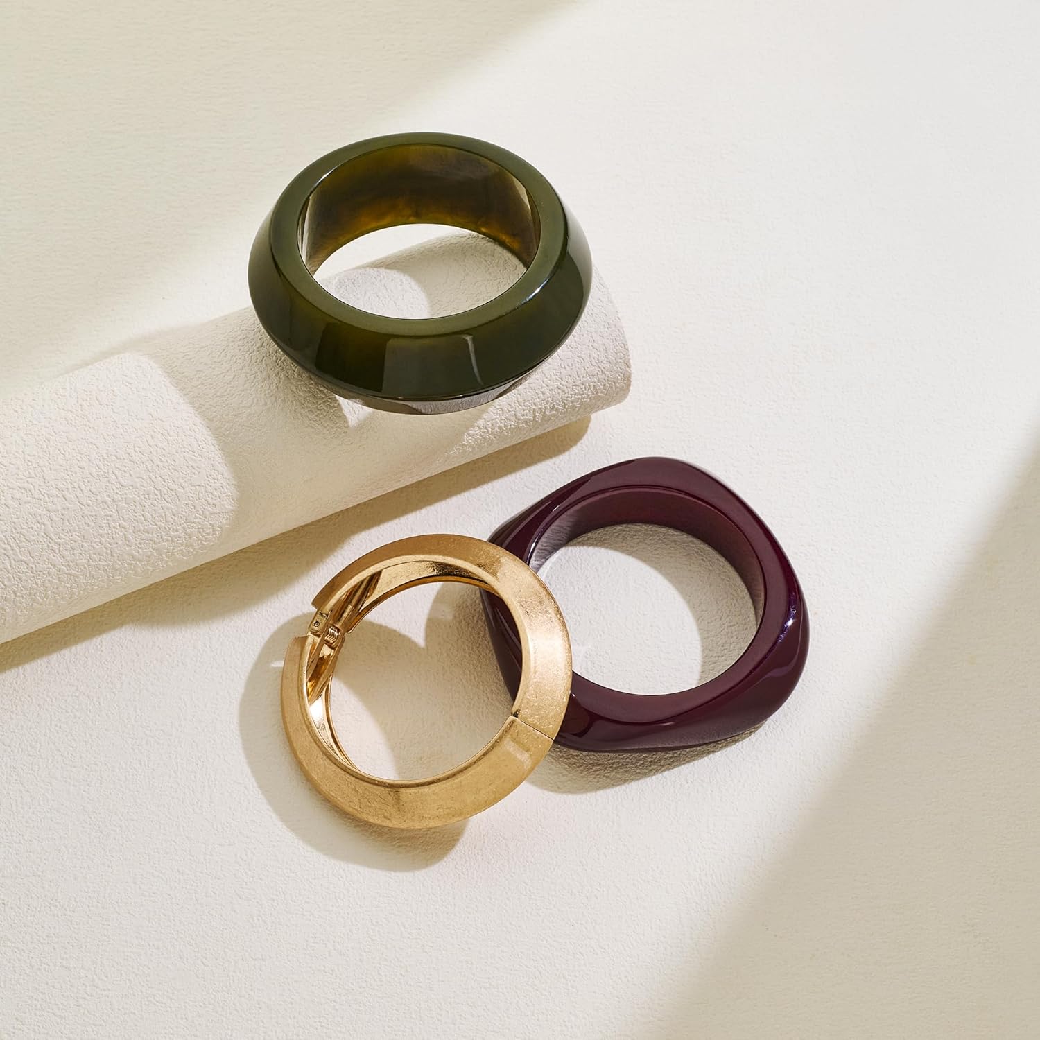 WOWORAMA 3pcs Colorful Chunky Bangle Bracelets Set for Women Tortoise Brown Resin Acrylic Bracelet Stackable Chunky Statement Bracelet Stack Wide Geometric Plastic Bracelets - Image 5