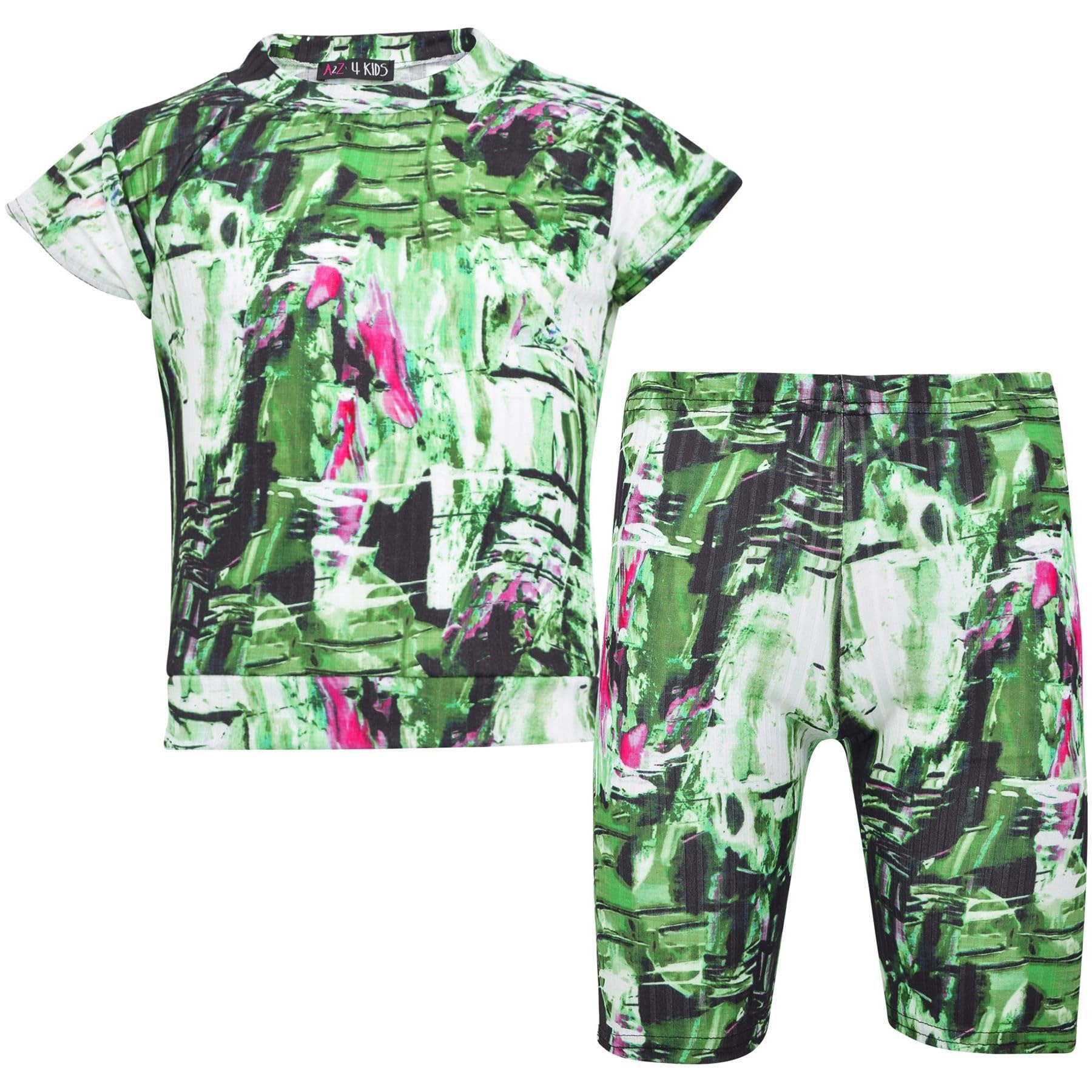 A2z 4 Kids Girls Green Top Kids Tie Dye Print Trendy Crop Top Shorts - Tie Dye 257 Shorts Set 13