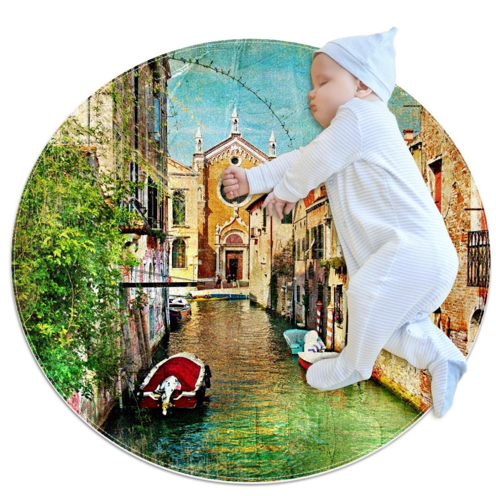 Tapis de jeu pour enfants paysage de Venise rond JDEZ 80x80cm pour la chambre