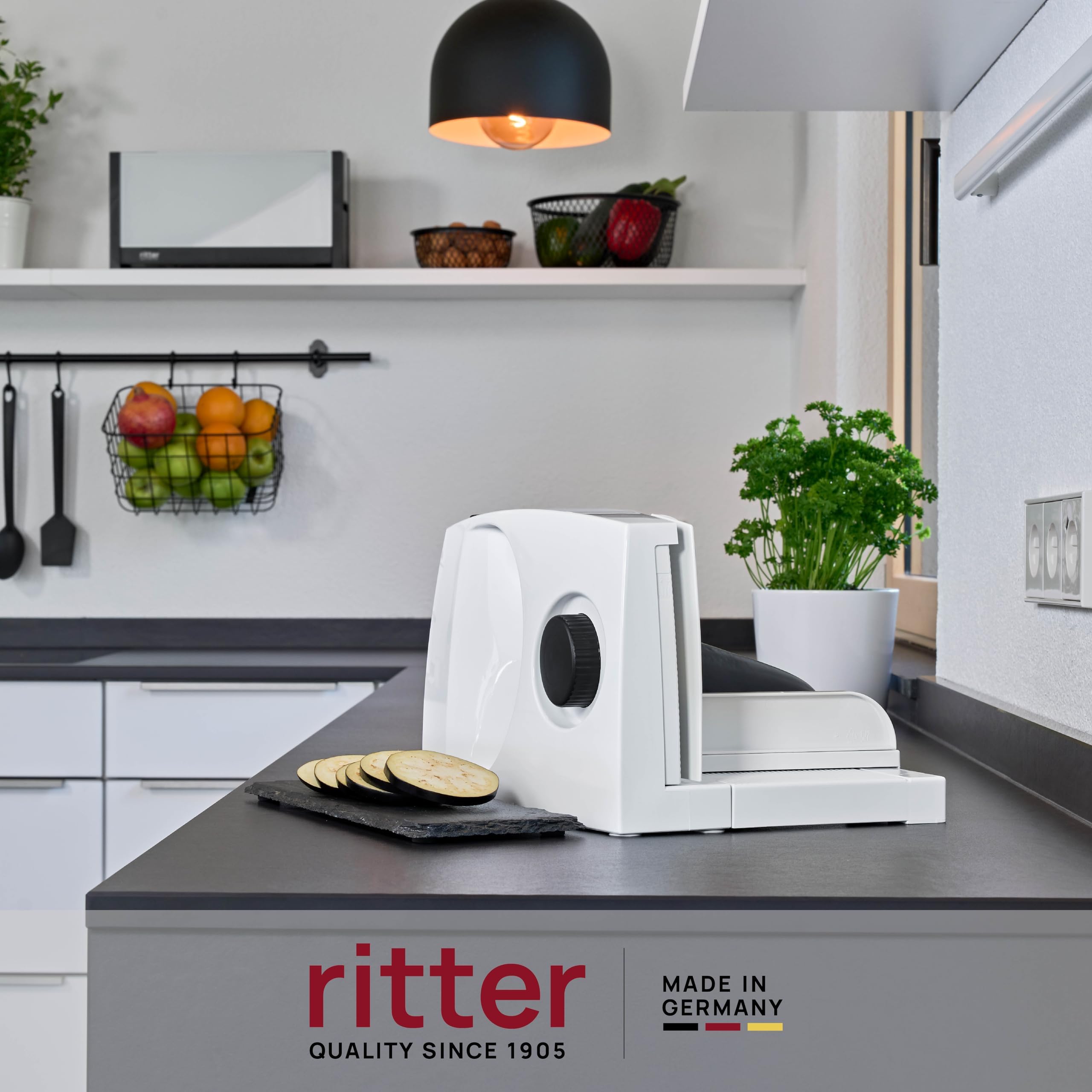 ritter markant 05, affettatrice elettrica con Motore Eco, Made in Germany, 65 W, Plastica, Bianco