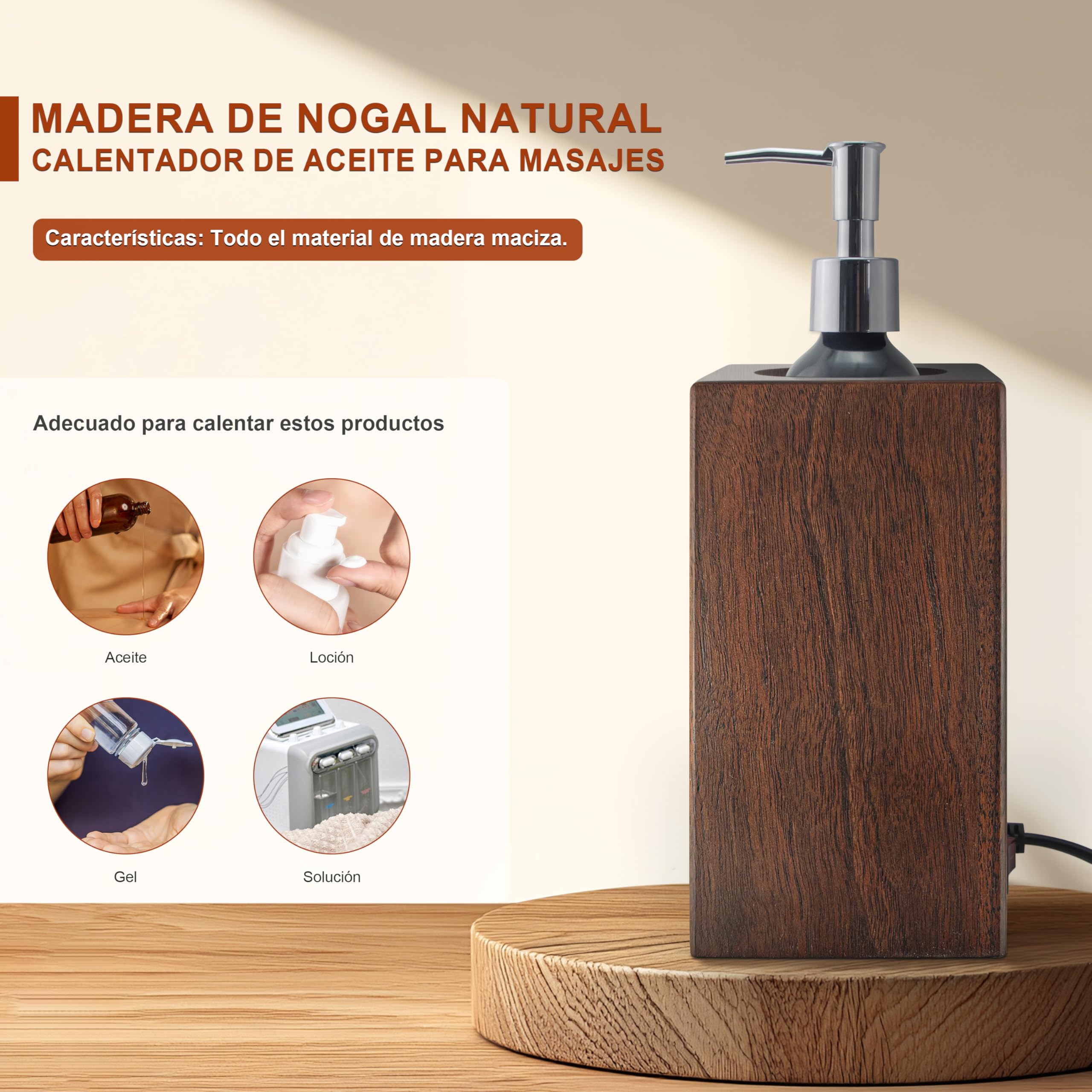 Calentador de aceite de masaje Spa en el Salón de belleza calentador de emulsión de nuez de madera maciza calentador de masaje control automático de temperatura 2 botellas metálicas