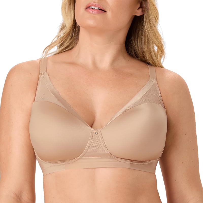 Women's Wireless Bra, Flawless Fit T-Shirt Bra with Foam Cups, Moisture-Wicking, Convertible Straps
