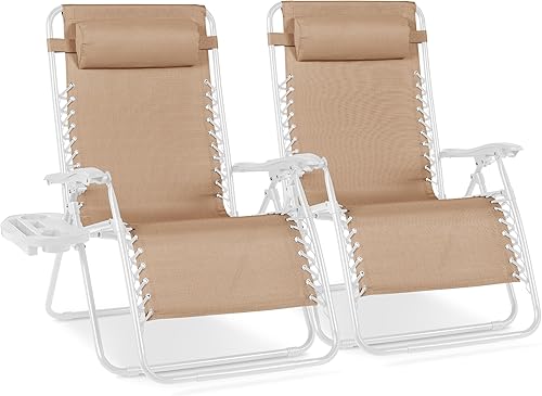 Miniatura 37 de Best Choice Products - Juego de 2 sillas reclinables y ajustables de malla y acero, sillas con sensación gravedad cero con cojines y bandejas Negro