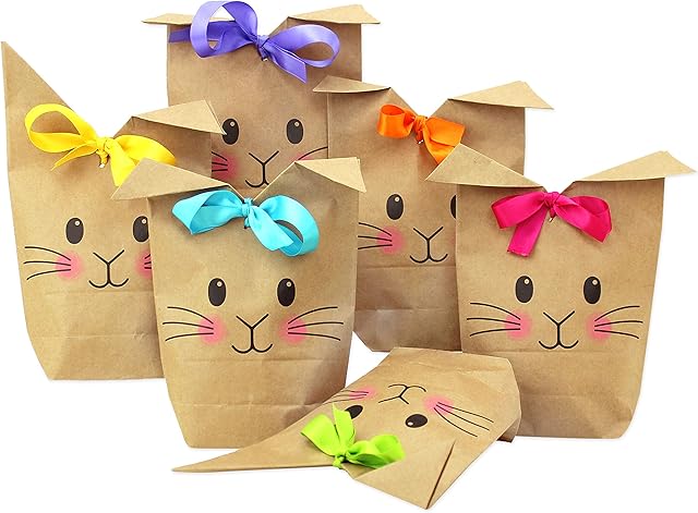 Papierdrachen 12 torebek na prezenty z nadrukiem na Wielkanoc  z twarzą królika  idealny pomysł na prezent lub dekoracja wielkanocna  z drewnianymi klamerkami | gniazdko wielkanocne do majsterkowania i na prezent | Wielkanoc